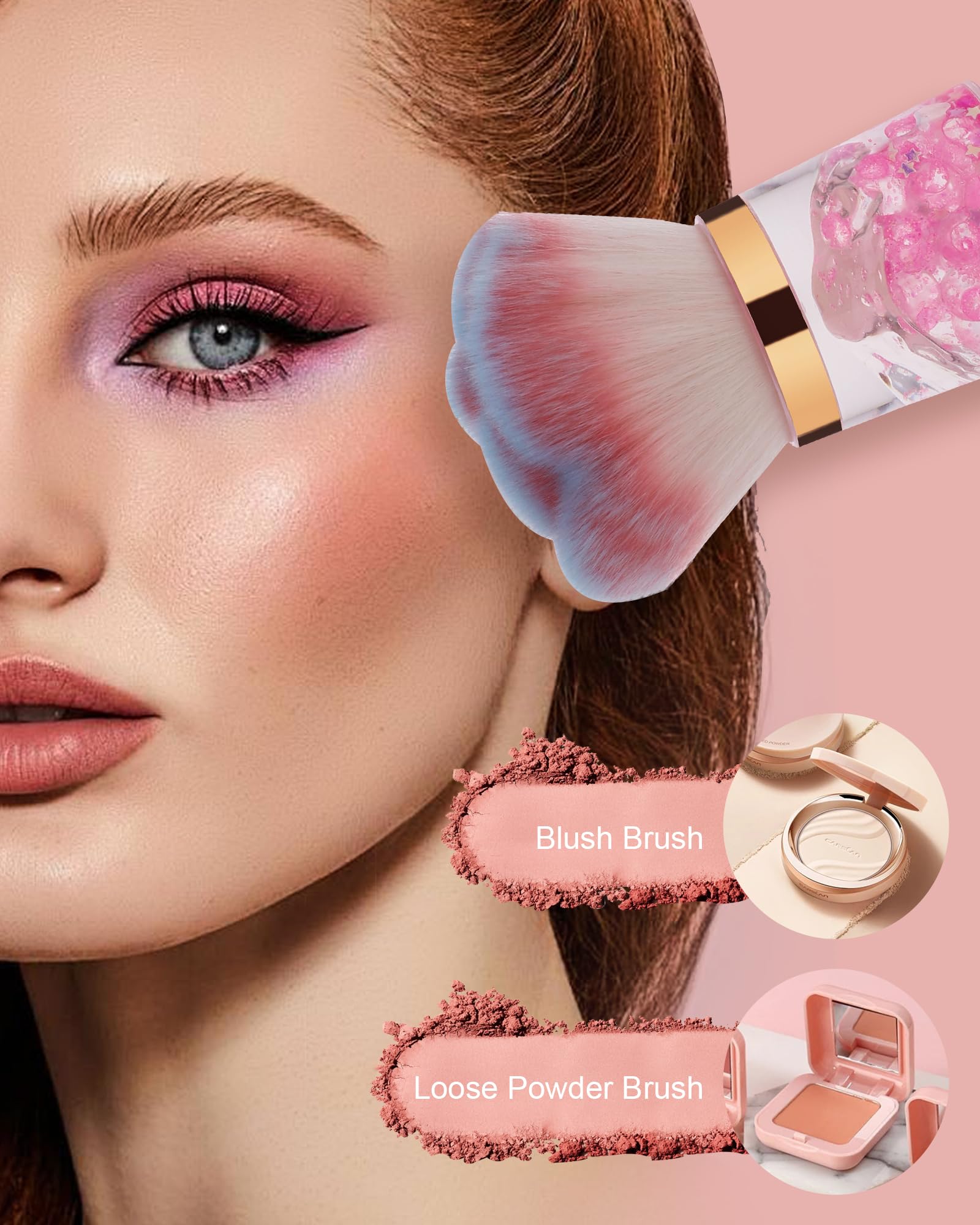 Pink Rose Nail Dust Brush for Acrylic Nails - Dust Collector & Makeup Brush for Nail Art & Beauty