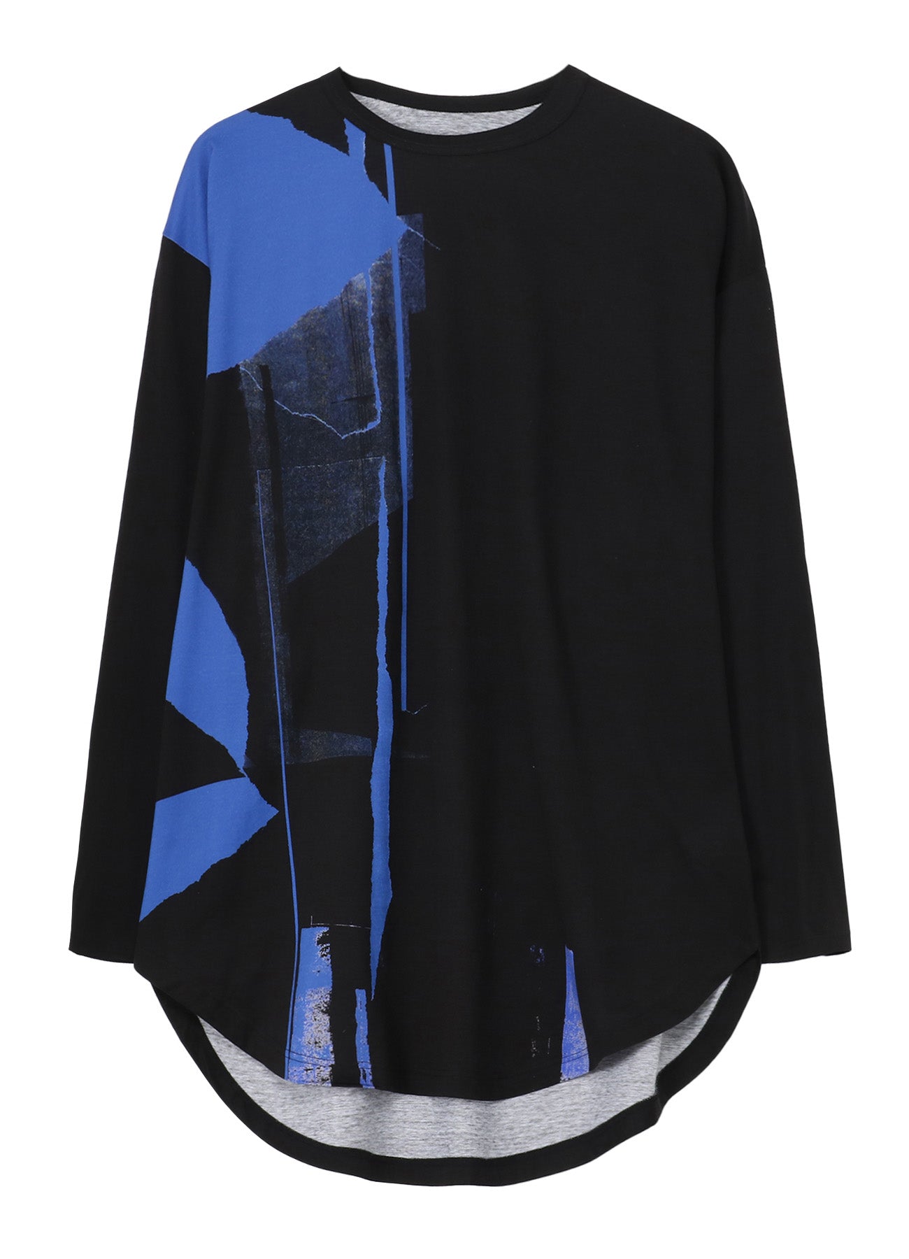 Soft Cotton Jersey Torn Hem Round Neck Jumbo T-Shirt with Long Sleeves - Trendy Oversized Tee for Casual Wear, Street Style & Layering