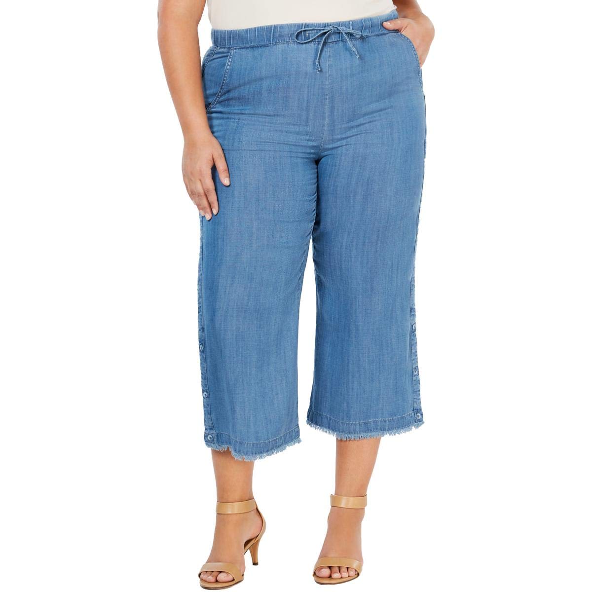 **Style & Co. Women's Plus Size Distressed Denim Cropped Jeans with Frayed Hem - 18W - Comfortable & Trendy for Casual Wear & Outfits**