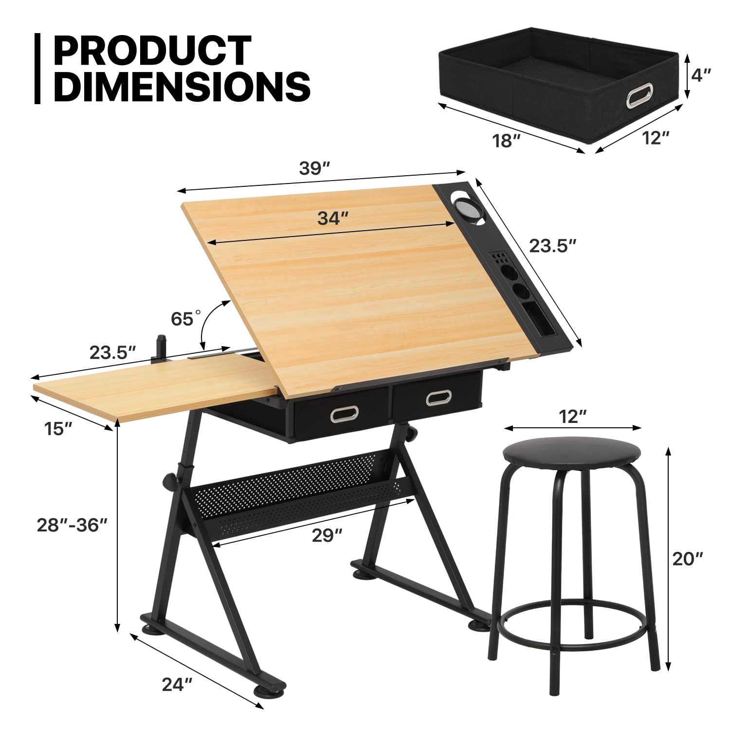 MoNiBloom Adjustable Drafting Table & Stool Set with Storage - Versatile Art Desk & Craft Center for Artists, Students & Hobbyists | Perfect for Home Studio, Office & Classroom Use
