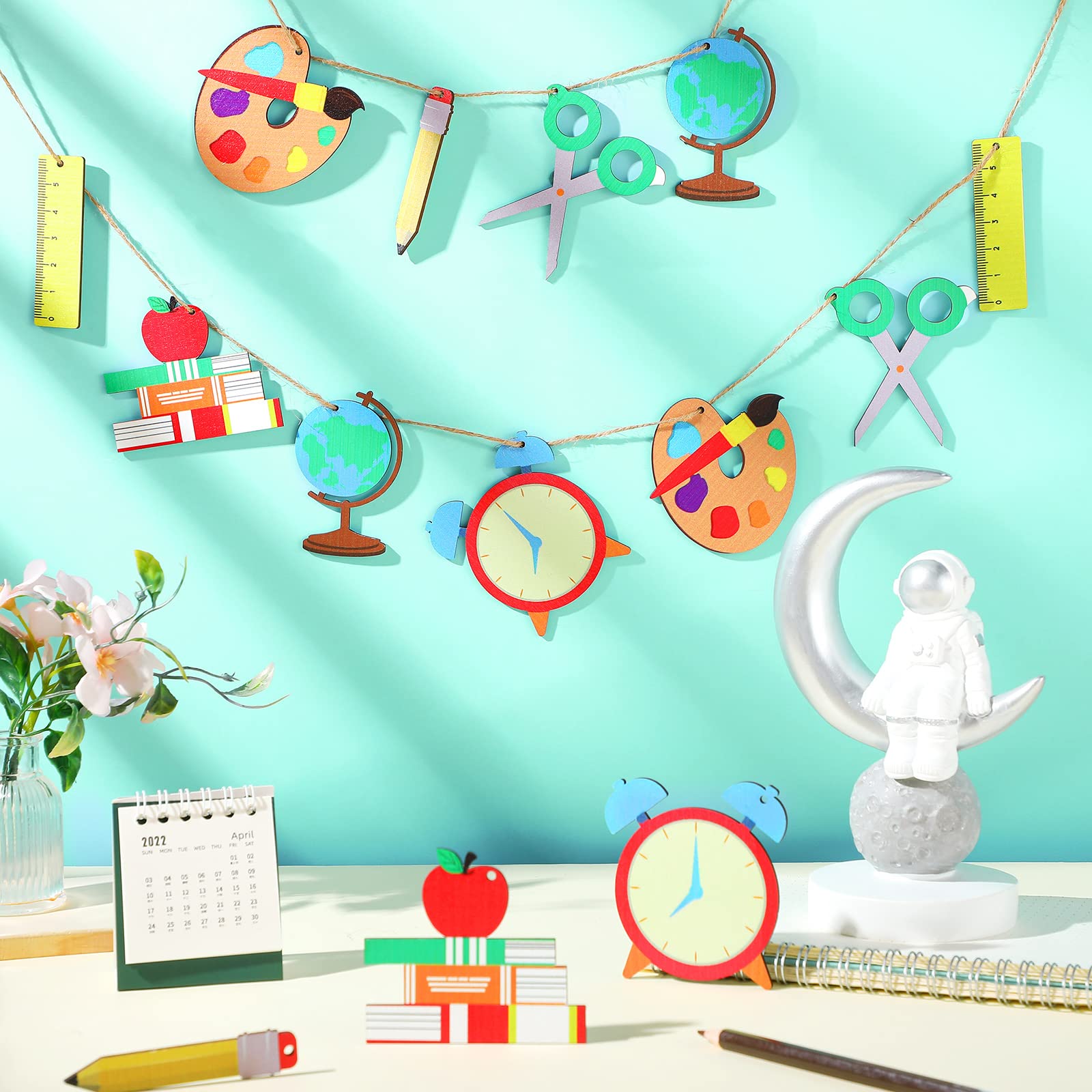 24-Piece Back to School Wooden Hanging Ornaments Set - First Day of School Decorations, Bulletin Board Cutouts & Classroom Party Signs - Perfect for Tree Decor, Classroom Displays & School Celebrations