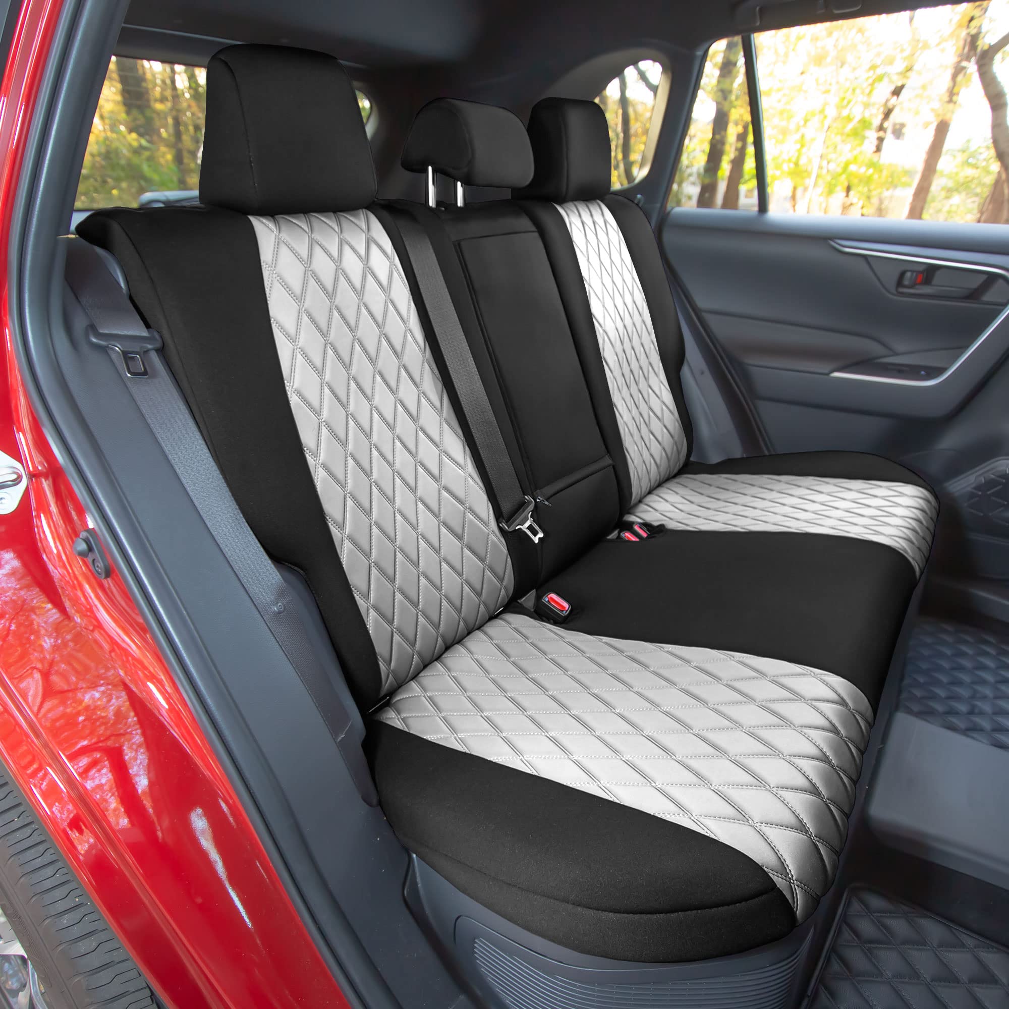 Custom Fit Neoprene Seat Covers for Toyota RAV4 Hybrid/Prime 2021-2022 - Water Resistant Gray Rear Seat Protectors | Durable Automotive Interior Accessories for Road Trips & Daily Commute