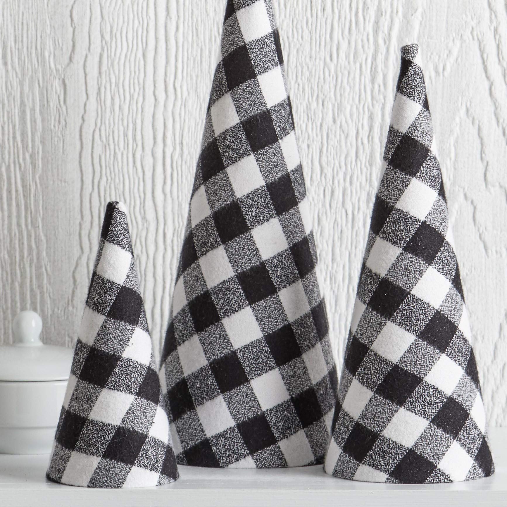 Buffalo Check Plaid Cones Set of 3 - Handmade Rustic Home Decor for Tabletop, Modern Farmhouse Centerpiece, Holiday & Christmas Decorations - Perfect for Dining Table, Mantel, and Seasonal Display