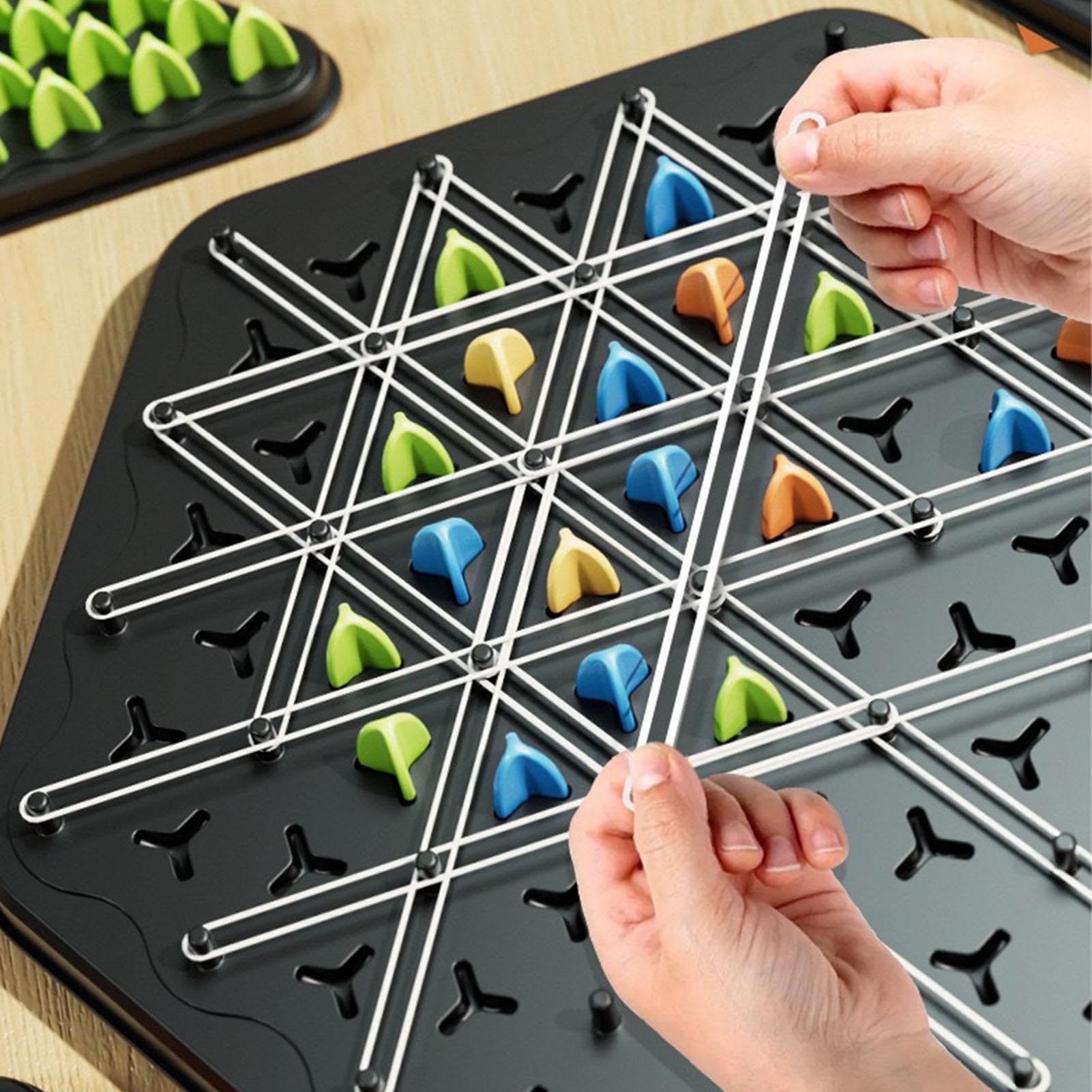 Triggle Game - Chain Triangle Strategy Board Game for 2-4 Players, ABS Plastic Peg Game with Elastic Bands, Fun Family Party & Travel Game for Adults and Kids - Perfect for Game Nights, Road Trips and Classroom Activities