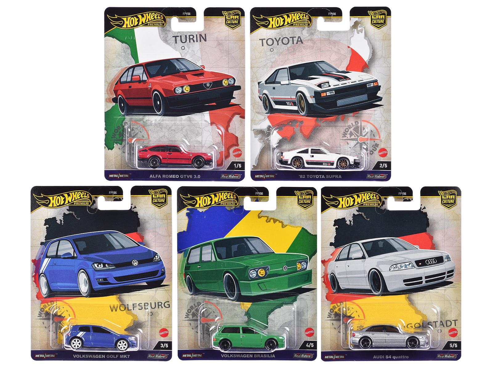 Hot Wheels 2024 Series A Diecast Model Cars - 5 Piece Car Culture World Tour Set for Collectors & Display - Perfect for Home Decor, Office Display & Gift Giving
