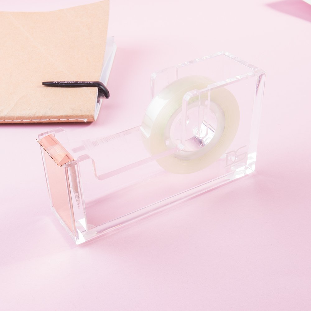 Draymond Story Acrylic Gold Desk Organizer Set - Rose & Yellow Gold Scissors, Stapler & Tape Dispenser for Office & Home Workspace | Premium Desk Accessories for Productivity