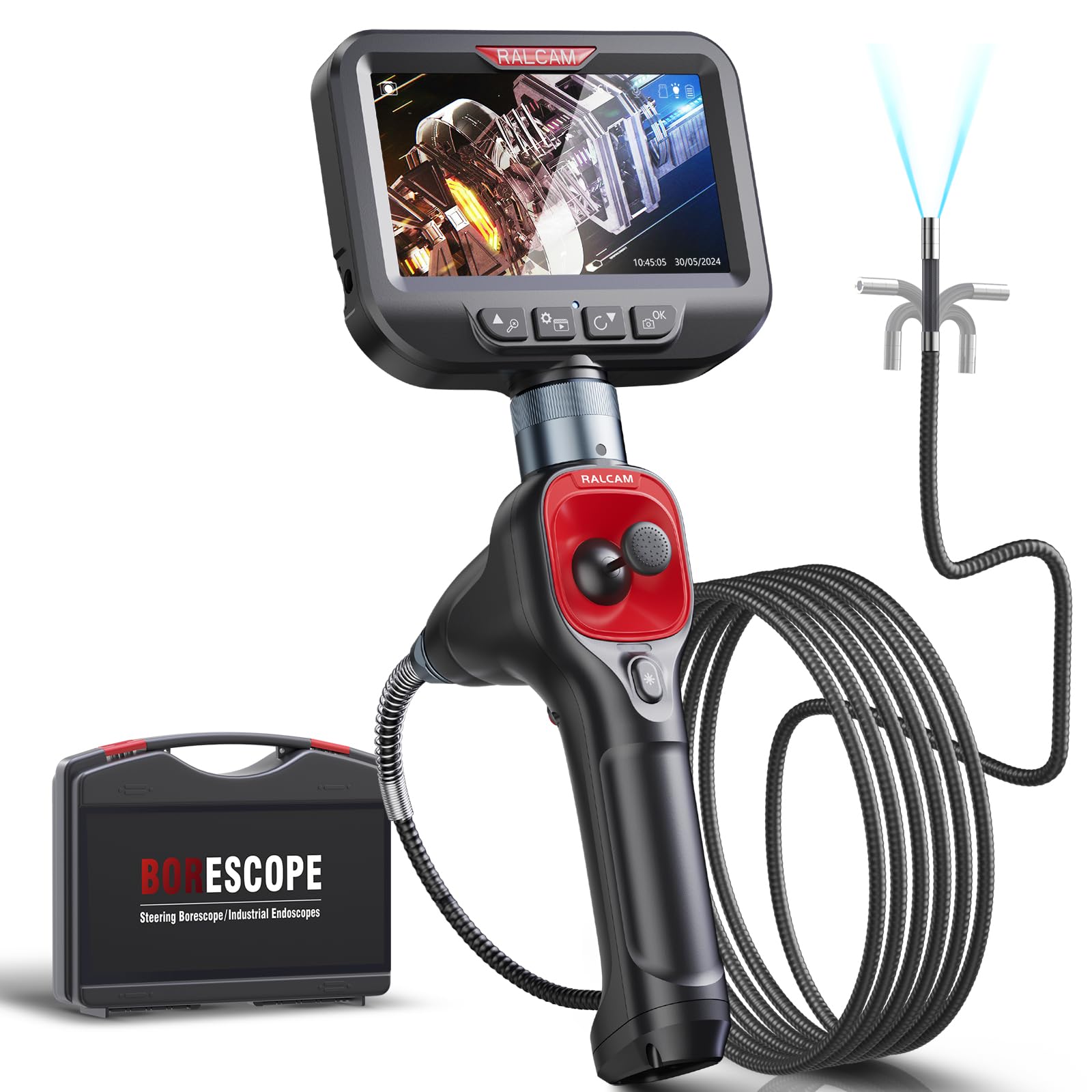 Ralcam 360° Articulating Borescope with 6.2mm Camera - 4-Way Joystick, 6 Adjustable LED Lights & 6.6FT Semi-Rigid Snake Tube for Automotive, HVAC, and Plumbing Inspections
