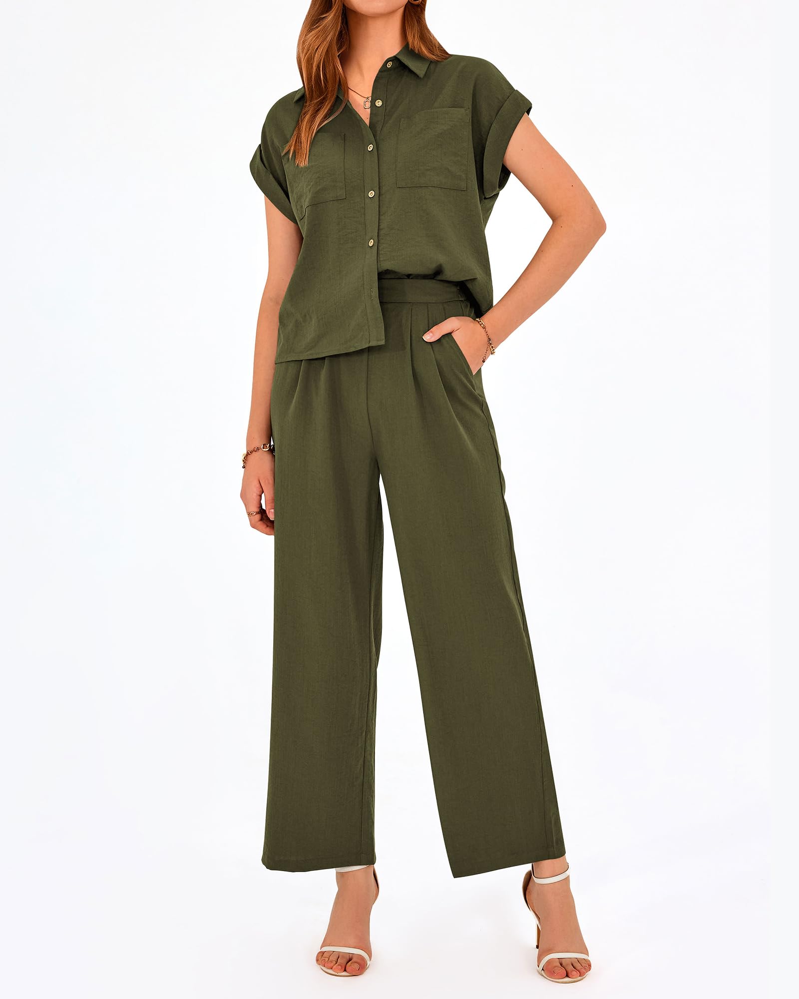 PRETTYGARDEN Women's 2-Piece Summer Outfit Set - Cap Sleeve Tops & Palazzo Pants for Casual, Vacation & Travel | Dressy Lounge Wear for Beach, Brunch & Date Night