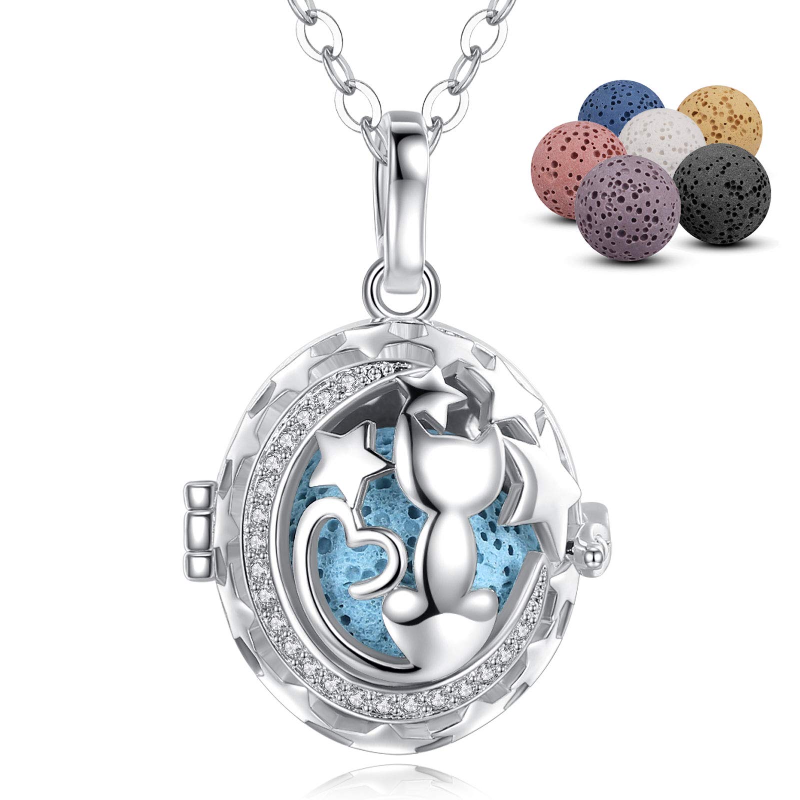 INFUSEU Aromatherapy Essential Oil Diffuser Necklace for Women - Cute Animal Pendant with 7 Lava Stones & 24