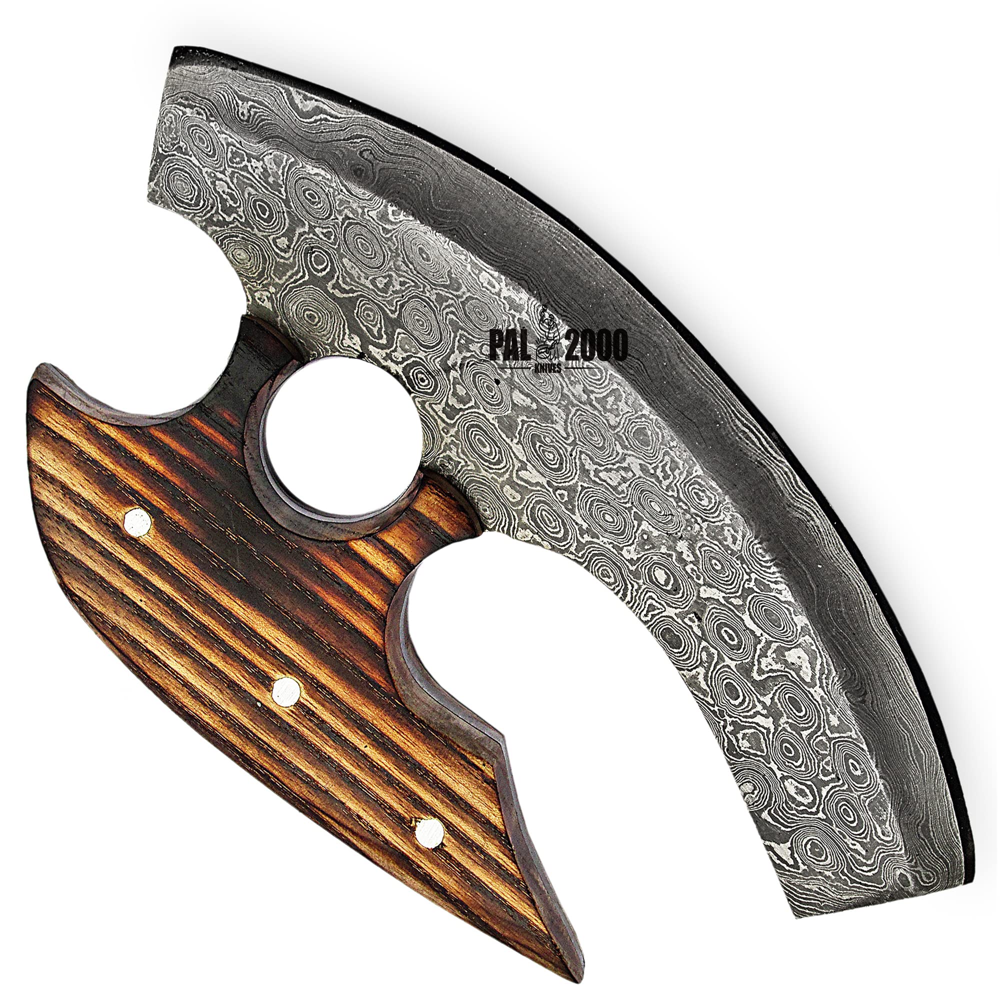 Premium Handmade Damascus Steel Alaskan Ulu Knife - Traditional Crescent Blade with Stabilized Wood Handle - Perfect for Chopping, Pizza Cutting & Kitchen Prep - Authentic Mezzaluna Ulu Design for Culinary Enthusiasts