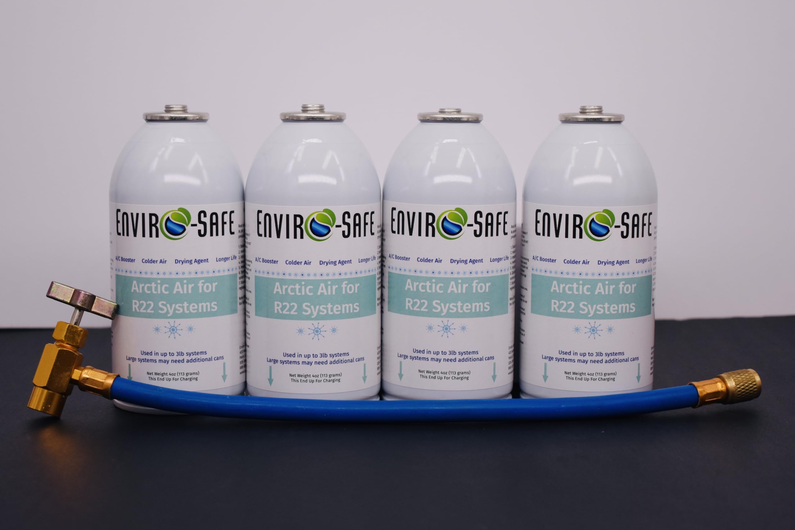 R22 Refrigerant Arctic Air - 4 Cans with Charging Hose for AC Systems | Perfect for Home & Commercial HVAC Maintenance & Repair
