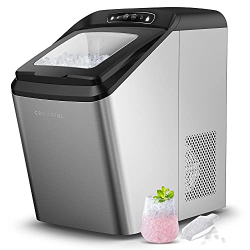 CROWNFUL Countertop Nugget Ice Maker - 26lbs Crunchy Pebble Ice in 24H, 3lbs Storage Basket, Self-Cleaning Portable Ice Machine with Scoop for Home, Kitchen, Office, Bar - Perfect for Cocktails, Sodas & Entertaining