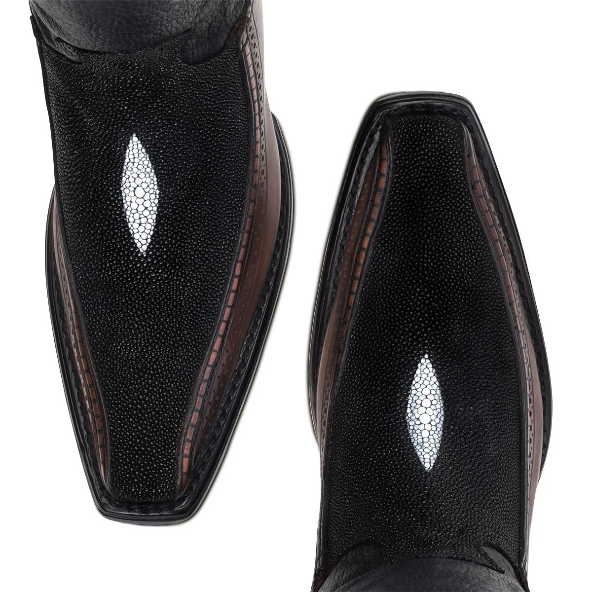 1B1DMA Men's Casual Cowboy Boots - Black & Brown Stingray Leather - Comfortable & Stylish Western Boots for Riding, Outdoor Adventures & Everyday Wear