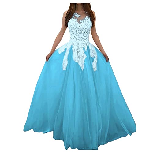 Koippimel Floral Lace Maxi Dress for Women - Elegant Sleeveless Evening Gown in Blue | Perfect for Weddings, Prom, Cocktail Parties & Formal Events