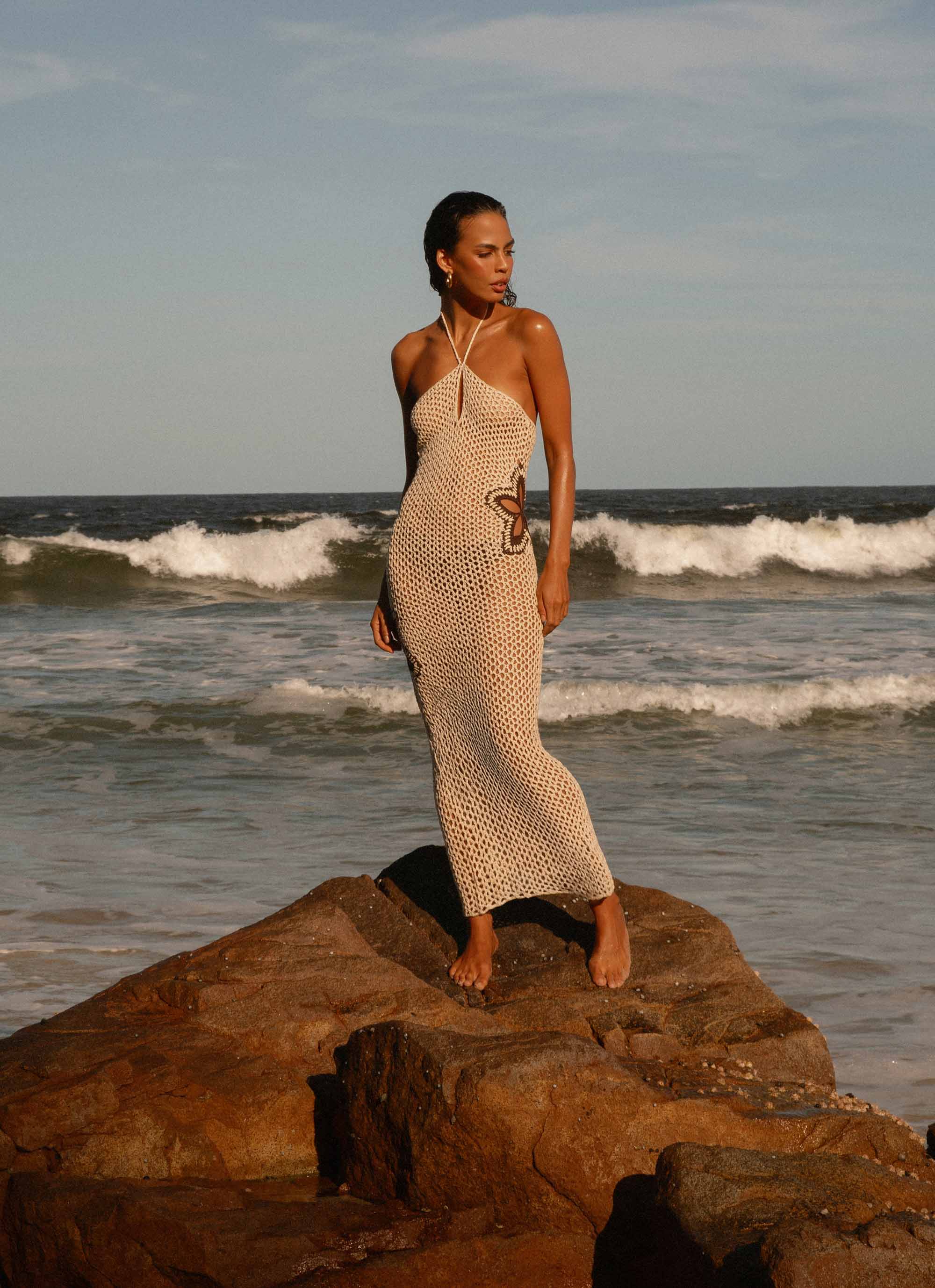 Aster Crochet Maxi Dress - Pastel Yellow Summer Boho Beach Dress for Women | Perfect for Vacations, Weddings & Outdoor Events