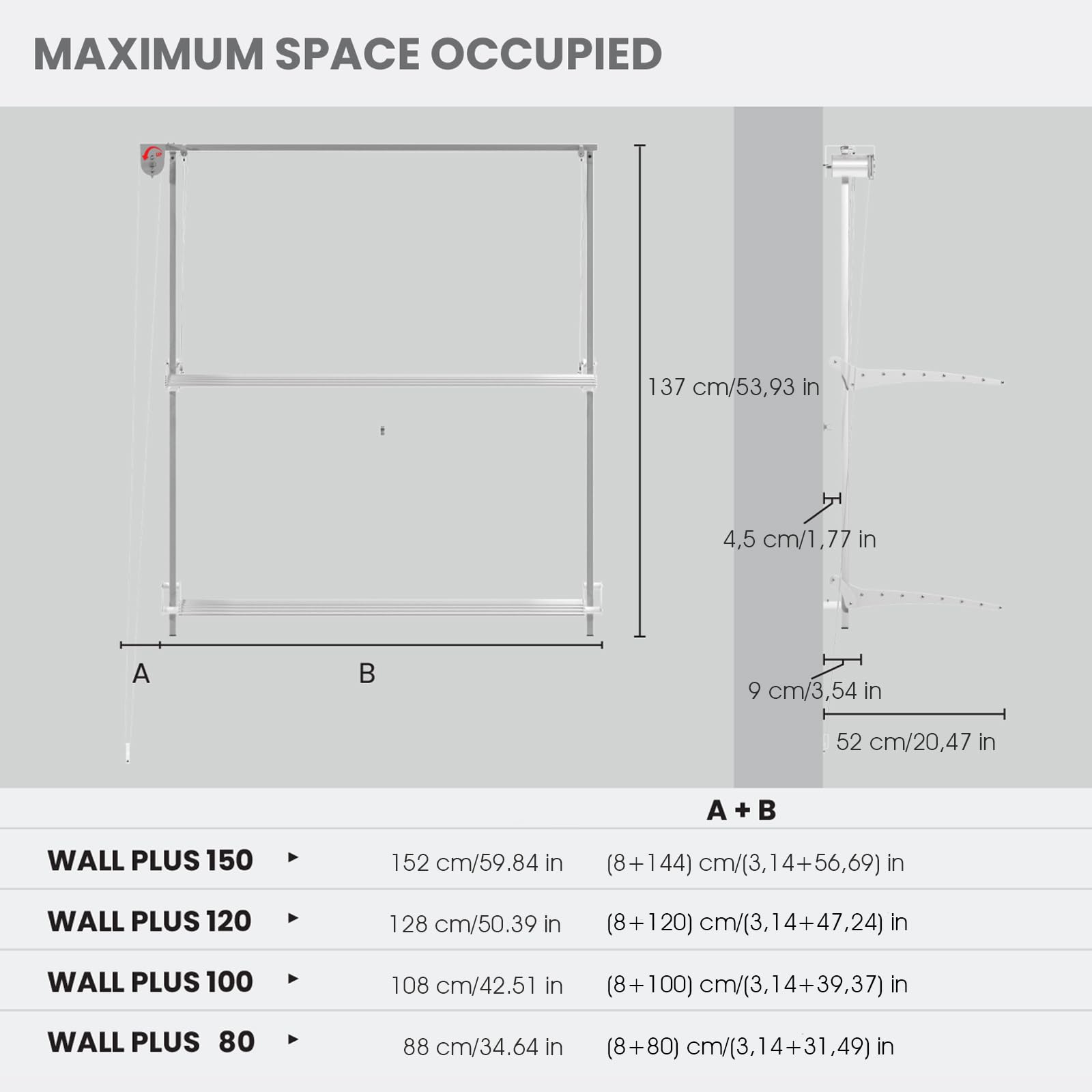 FoxyDry Wall Plus - Foldable Wall Mounted Drying Rack | Aluminum & Steel Clothesline for Laundry | Space-Saving Solution for Apartments, Bathrooms & Small Spaces