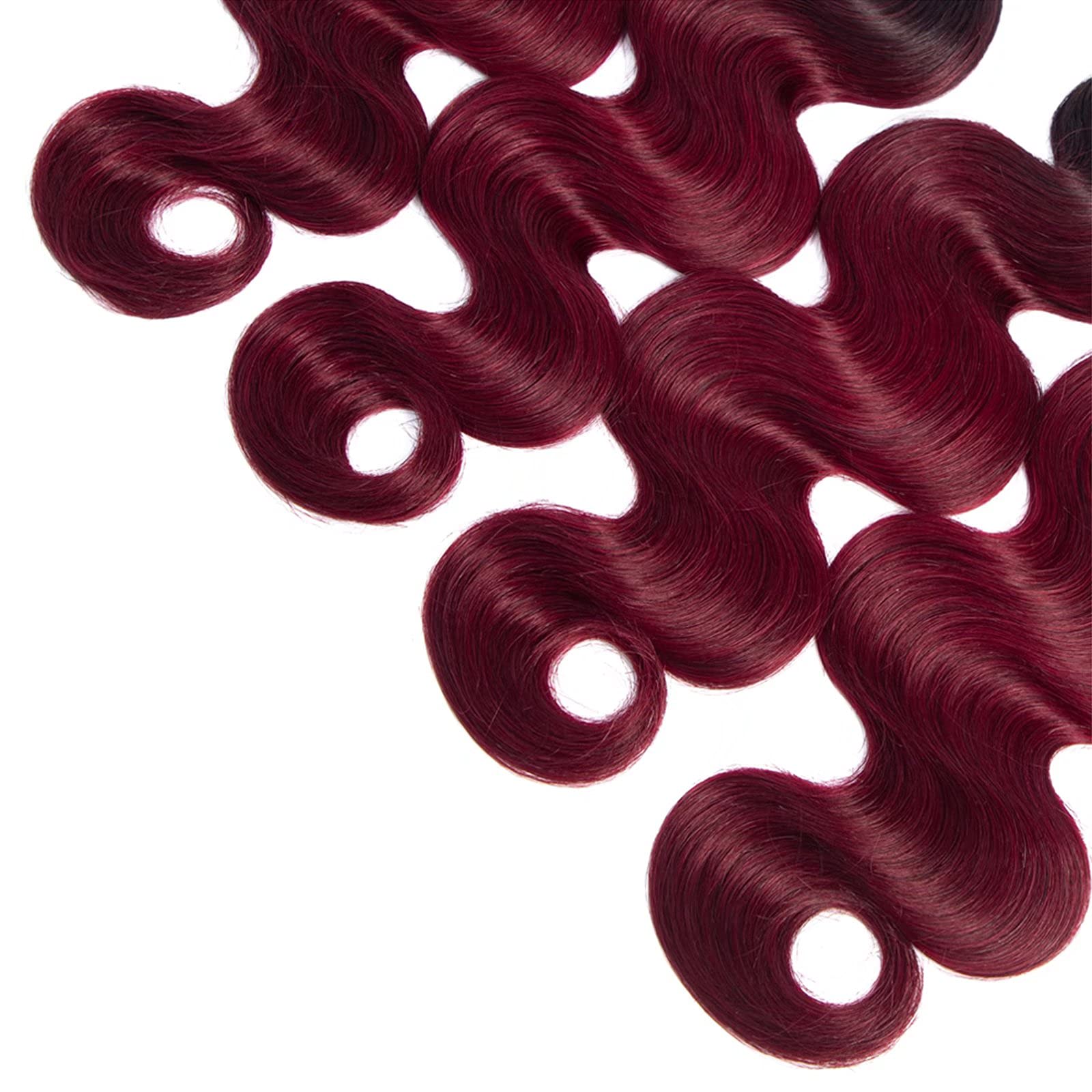 FEEL ME 1b99J 100% Brazilian Human Hair Bundles - 3Pcs Body Wave Ombre Weft Extensions (20 22 24 Inch) Black to Burgundy - Natural Soft & Tangle-Free Hair Extensions for Styling, Weaving & Salon Use