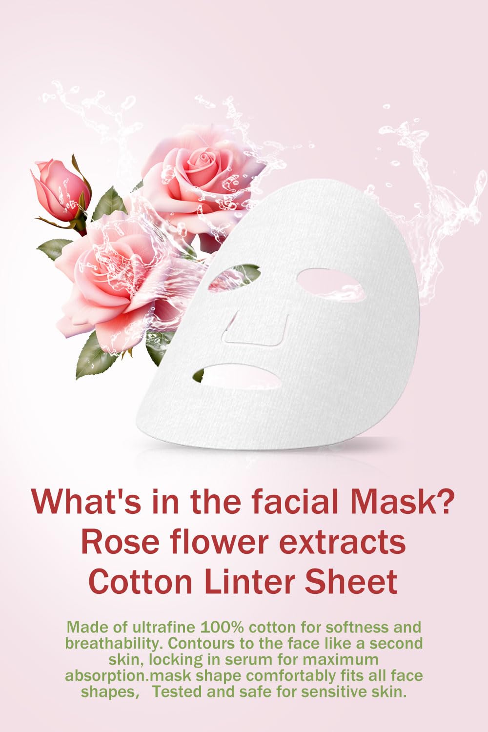Hydrating Rose Face Masks 10 Sheets - Christmas Beauty Gifts for Women Skincare