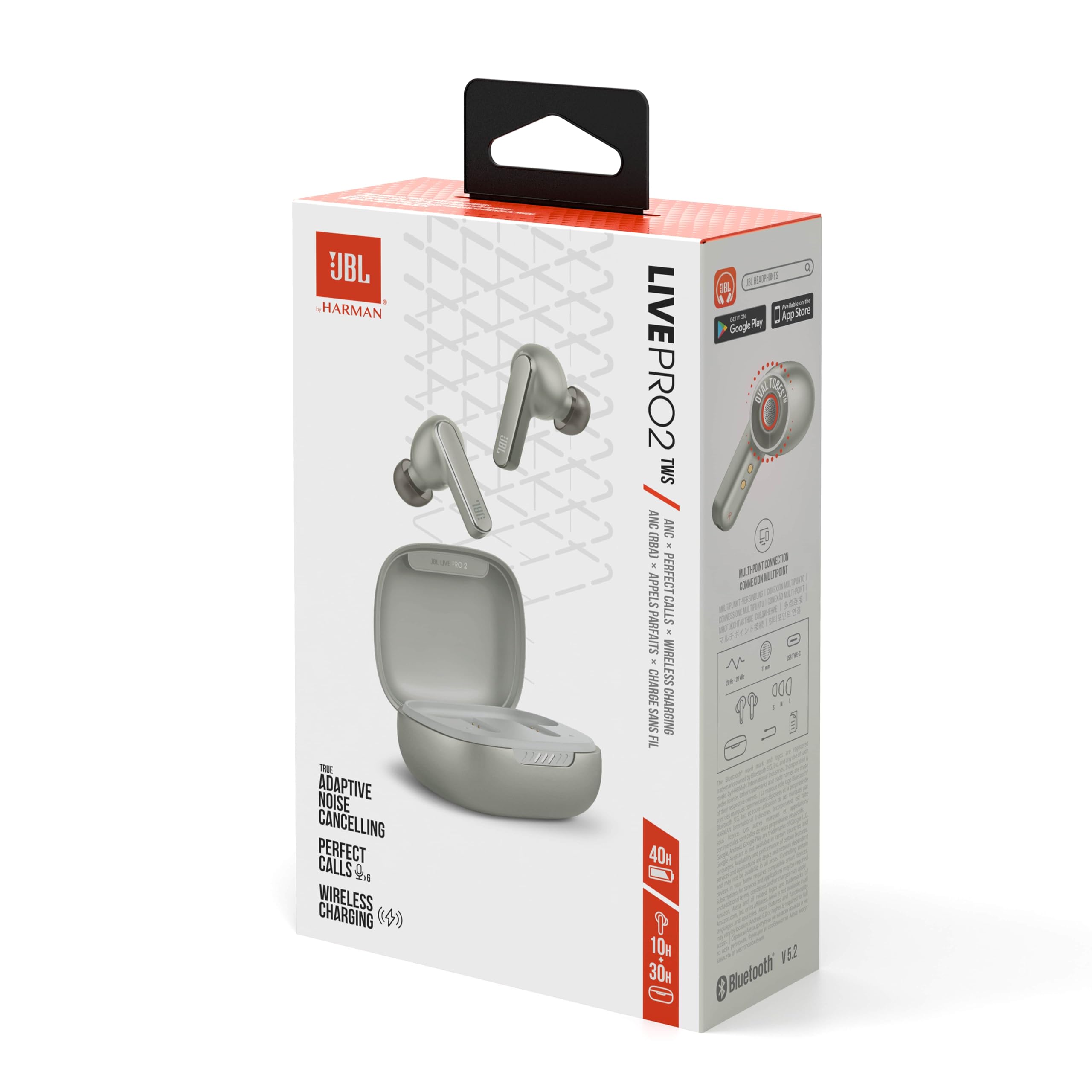 JBL Live Pro 2 TWS Wireless Bluetooth Earbuds with Active Noise Cancelling, IPX4 Water Resistant, 40H Battery Life - Silver | Perfect for Gym, Commuting & Travel