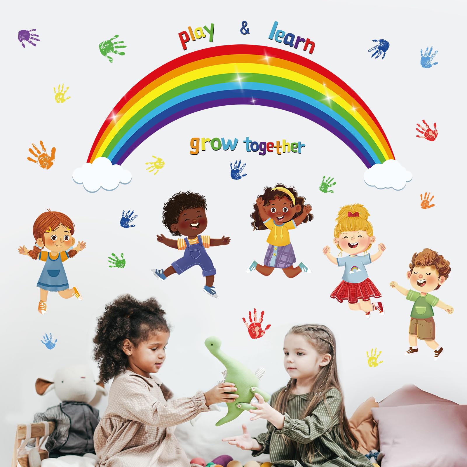 Wondever Kids Inspirational Quotes Wall Decals - Rainbow Handprint Diversity & Equality Stickers | Peel & Stick Wall Art for Classroom, Daycare & Nursery Decor | Motivational Room Decor for Children's Bedrooms & Play Areas