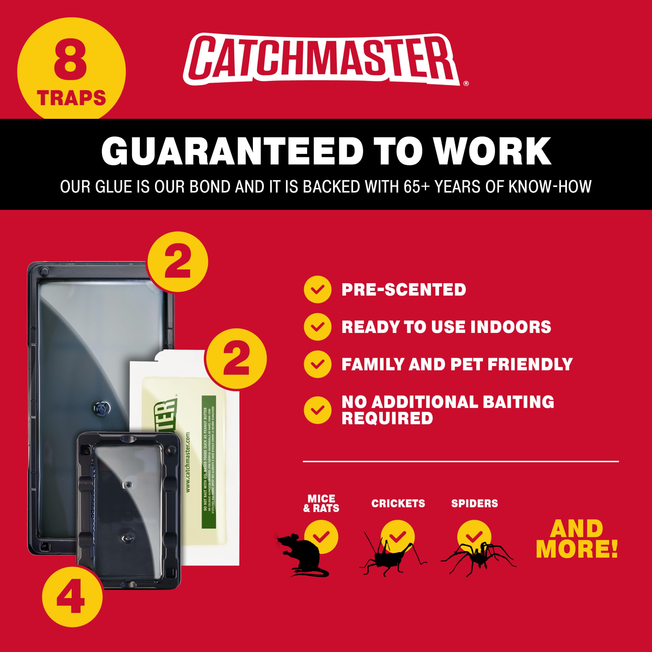 Catchmaster Basement Pest Protection Kit - 2 Mouse Traps, 2 Rat Traps, 2 Insect Glue Boards | Pre-Baited Indoor Rodent Control | Non-Toxic Sticky Traps for Mice, Rats & Bugs | Safe for Homes with Pets | Ideal for Basements, Garages & Storage Areas