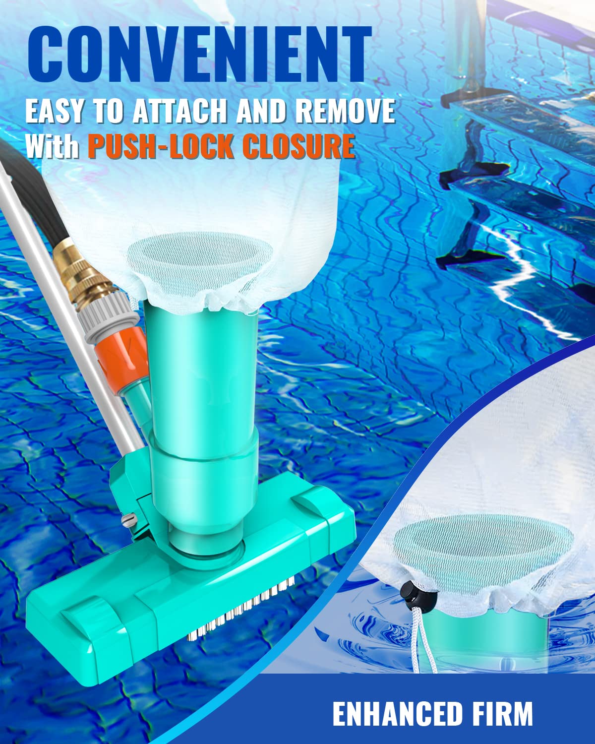 Portable Above Ground Pool Vacuum Cleaner with 3 Scrub Brushes, Mesh Bag & 47