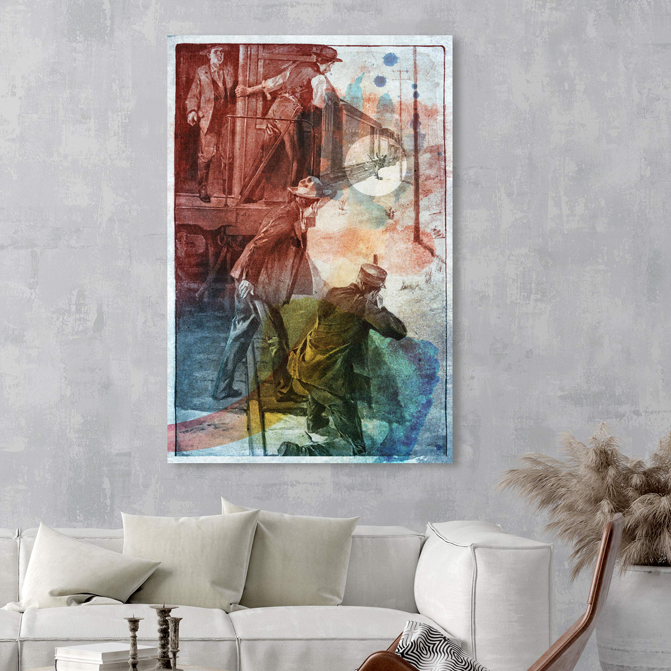 Oliver Gal Artist Co. 'A Lone Train Robber' Western Movie Wall Art Canvas Print - 36x54 Inches Red & Blue Home Decor - Perfect for Living Room, Bedroom or Office Western Theme Decor