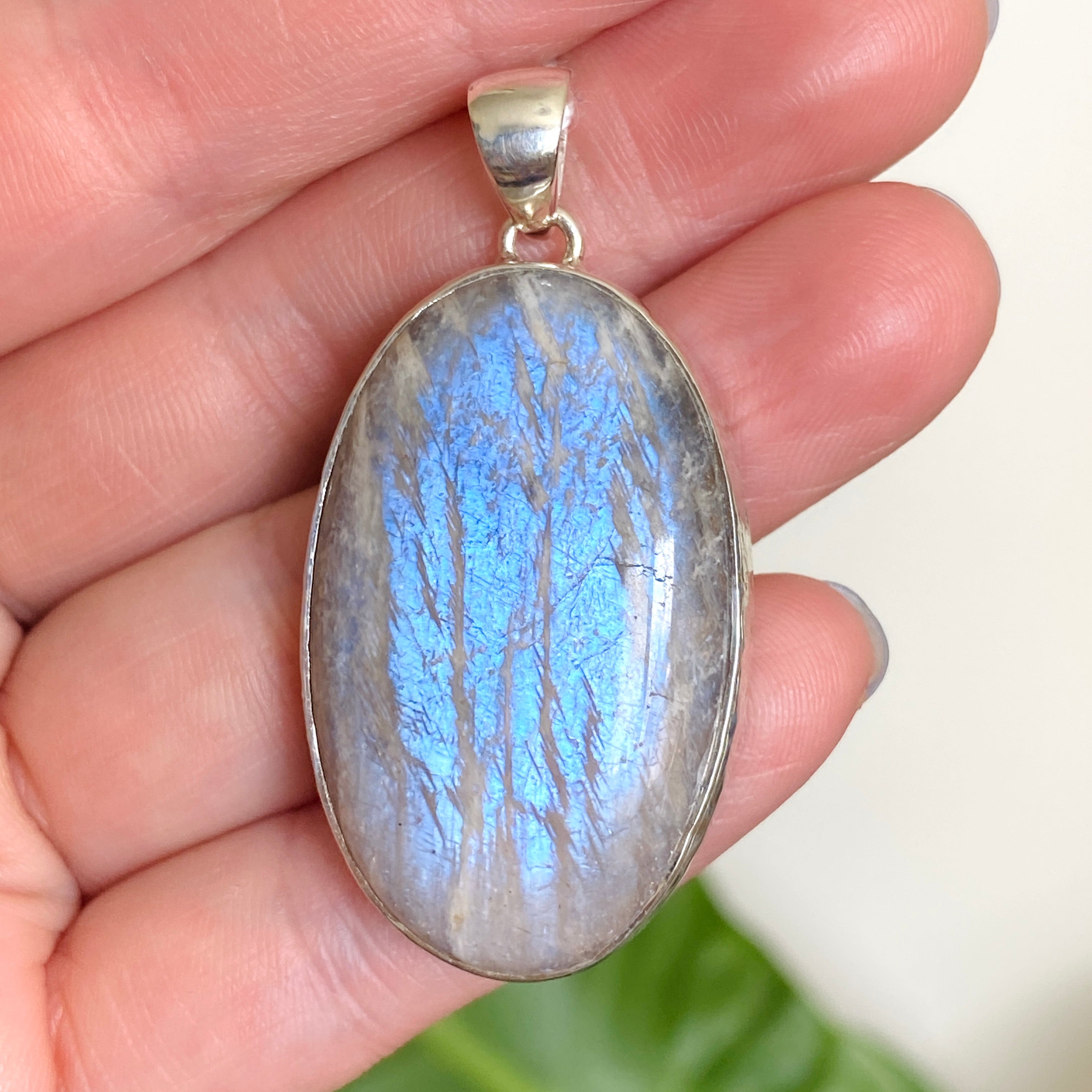 Belomorite (Sunstone with Moonstone Eclipse) Oval Cabochon Pendant in Hammered Silver Setting KPGJ4698 | Unique Healing Crystal Jewelry for Meditation, Energy Work & Spiritual Gifts