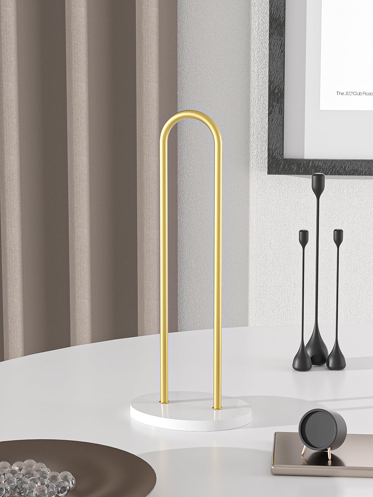 Scrunchie Holder & Hair Tie Organizer Stand - Metal & Acrylic Hair Accessory Storage Display (Golden) | Perfect for Bedroom Vanity, Bathroom Organization & Travel Jewelry Storage