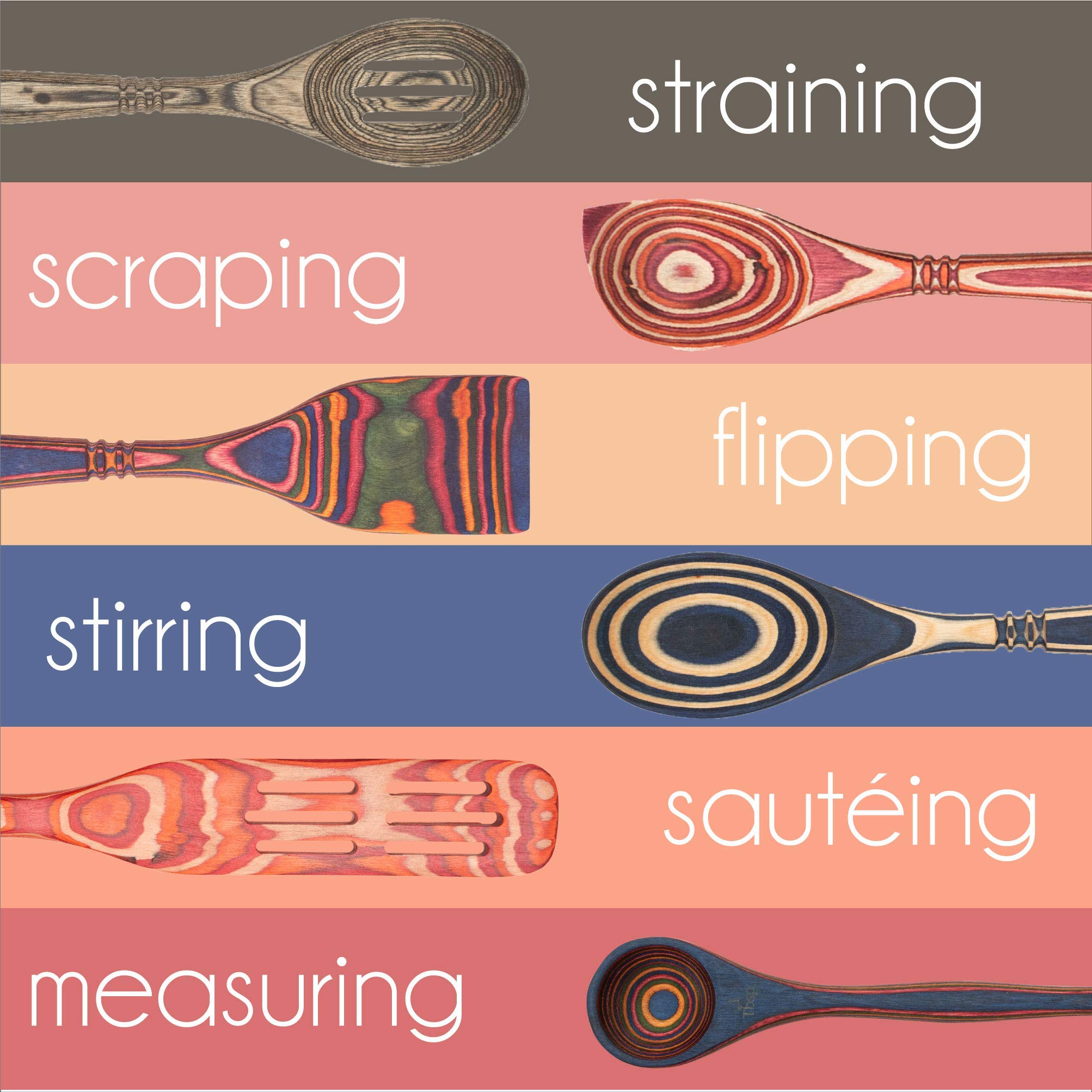 Premium Pakkawood 6-Piece Kitchen Utensil Set - Wooden Cooking Spoon, Slotted Spoon, Corner Spoon, Spatula & Measuring Spoons (13