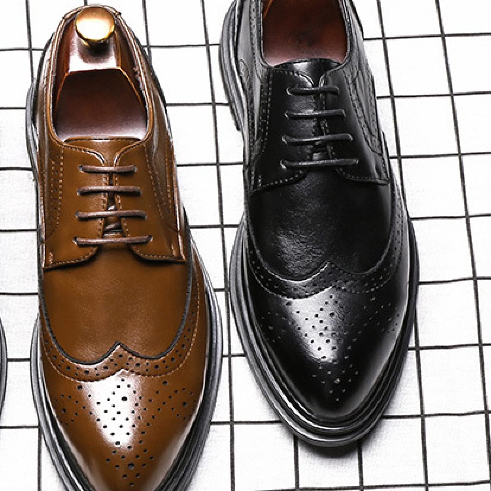 Stylish Men's Brogue Oxford Dress Shoes - Breathable Lace-Up Formal Business Shoes with Pointed Toe | Perfect for Office, Weddings & Special Occasions