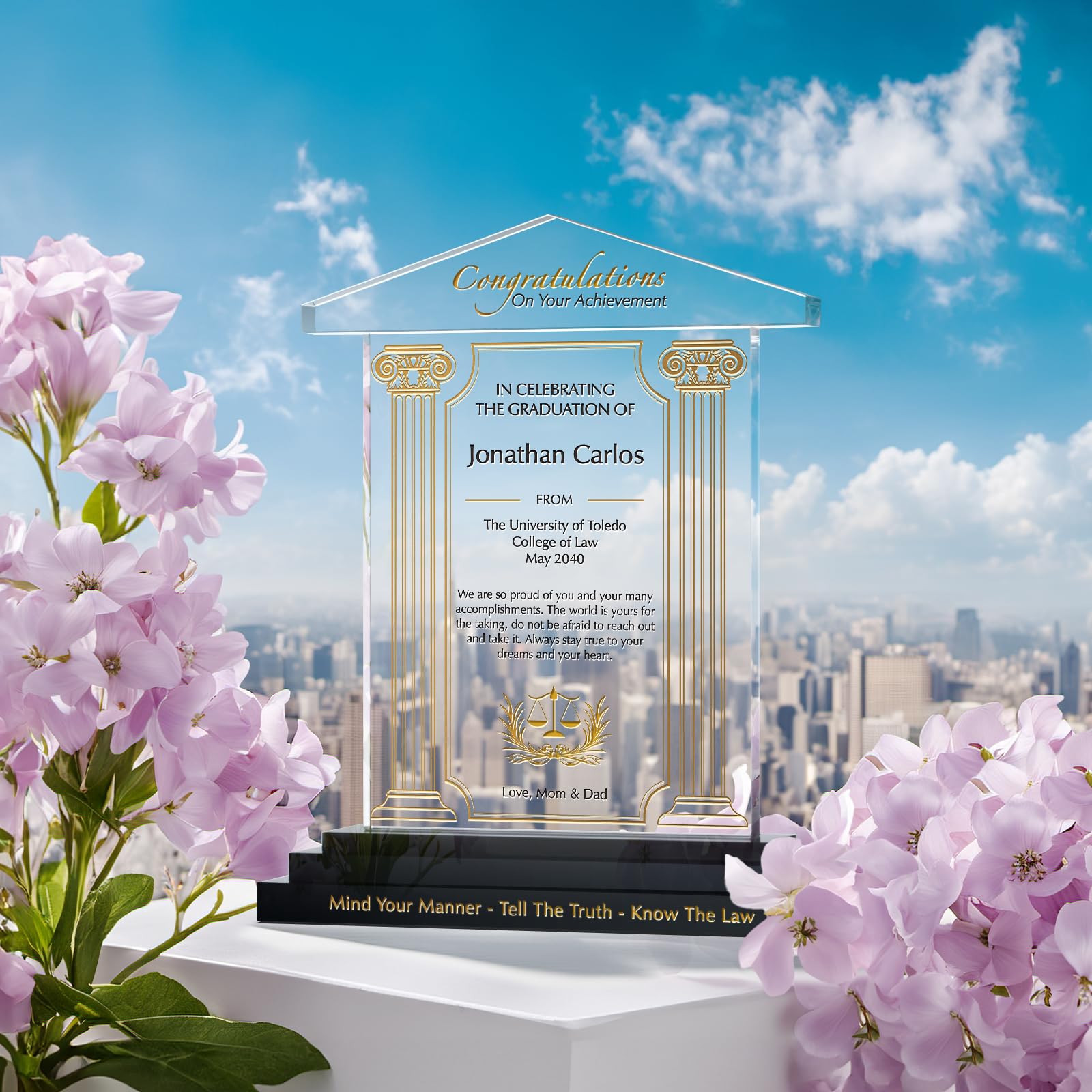 Personalized Law School Graduation Plaque - Custom Engraved with Name, Degree & School - Unique Lawyer Gift for Son, Daughter, Husband or Wife - Perfect for Office Decor & Professional Achievement Display