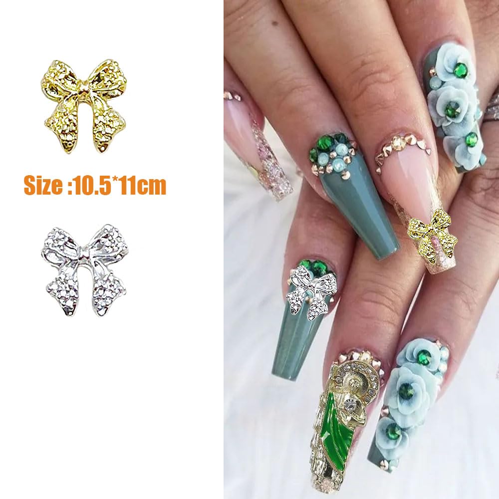 40pcs Gold & Silver Bow Nail Charms for Nail Art Design - Perfect for DIY Manicures