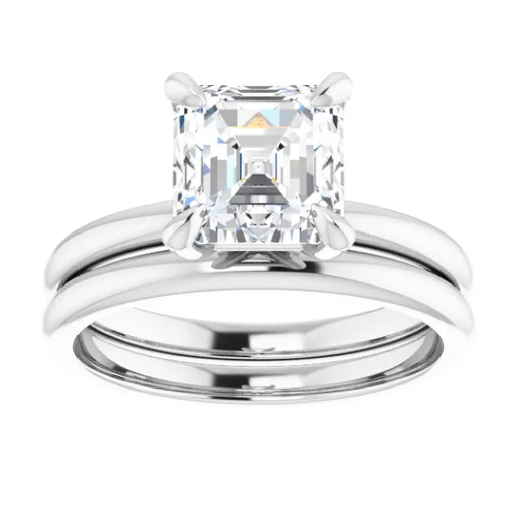 Exquisite 3 Carat Asscher Cut Solitaire Moissanite Engagement Ring Set in 10K/14K/18K White Gold - VVS1 Colorless Diamond Alternative for Women | Bridal Wedding Jewelry, Anniversary & Promise Gift | Perfect for Proposals, Weddings, and Special Occasions
