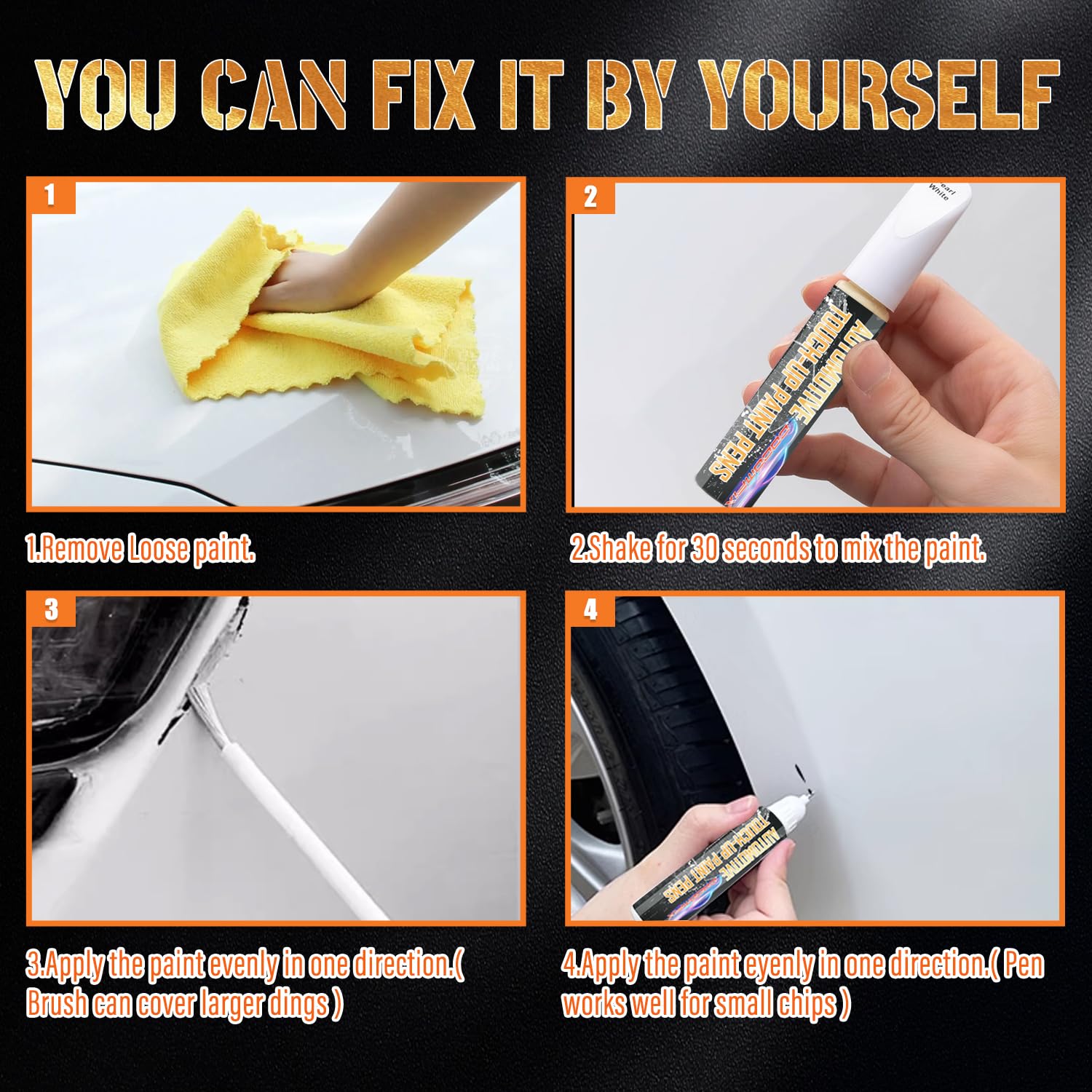 White Touch Up Paint for Cars - 2-in-1 Automotive Scratch Repair Pen | Car Paint Scratch Remover for Deep Scratches & Chips | Perfect for DIY Car Scratch Fixing at Home or On-the-Go