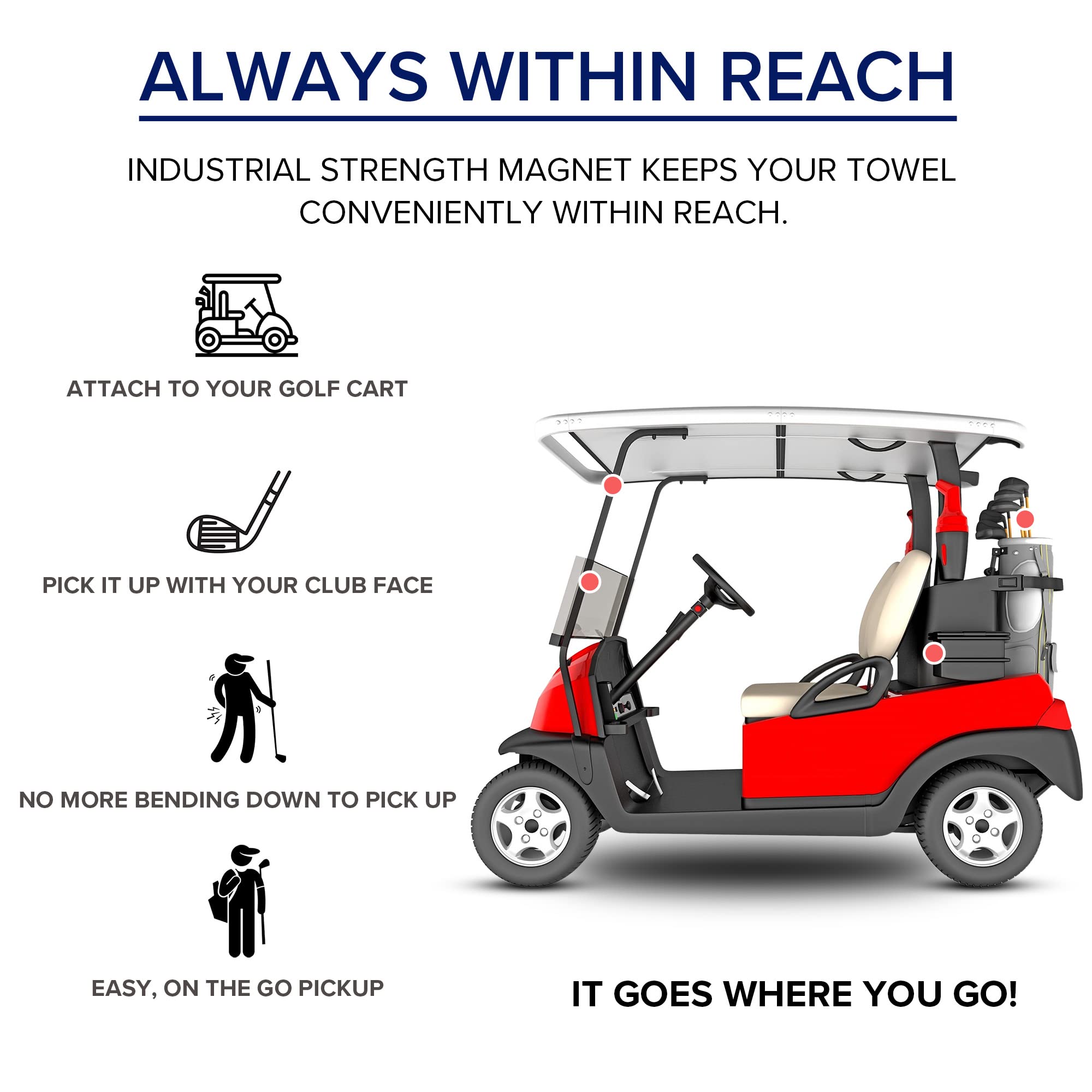 Premium Magnetic Golf Towel for Golf Bags - Microfiber Waffle Pattern Golf Towel with Strong Magnet for Men & Women (Black) - Perfect for Golf Course, Driving Range & Club Cleaning