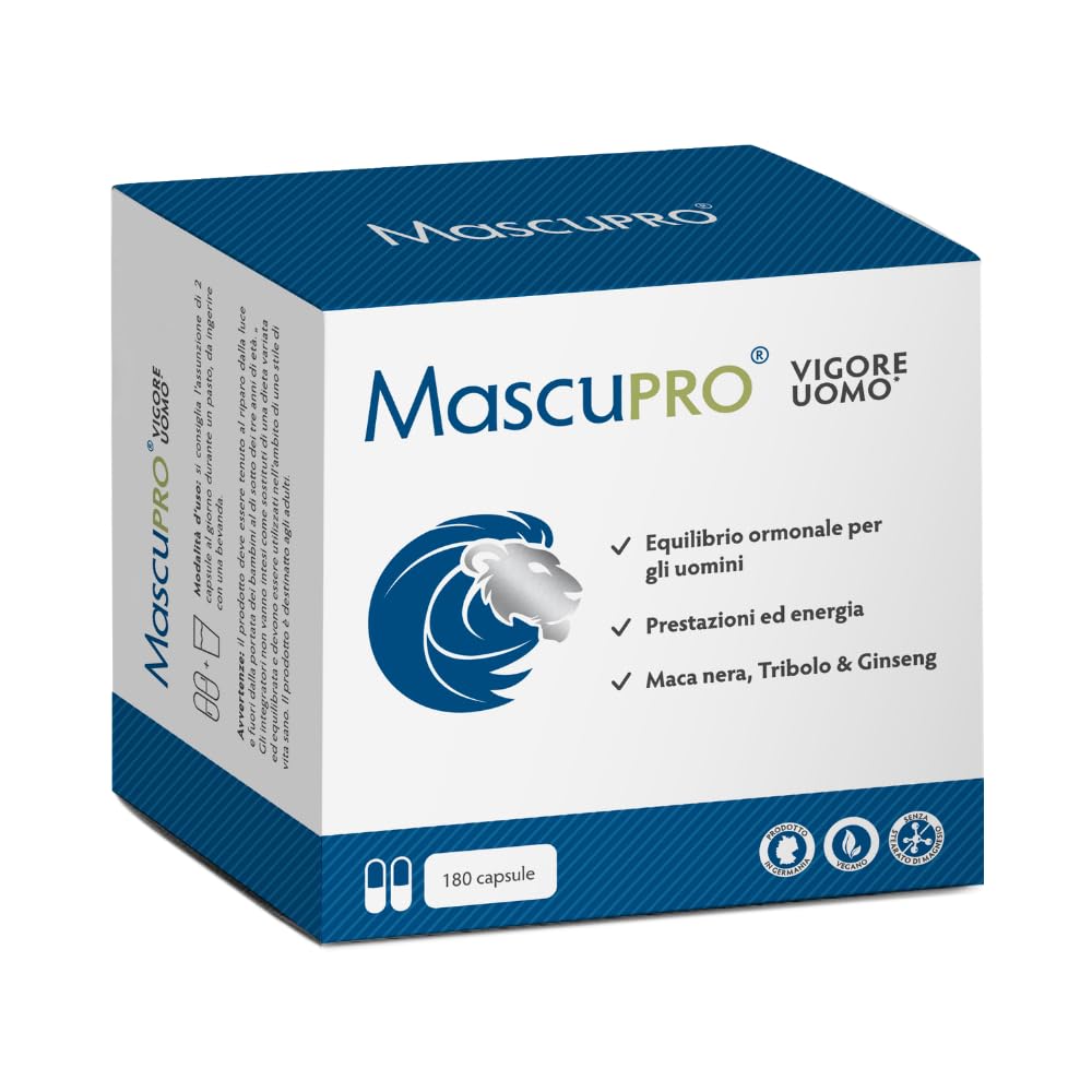 MascuPRO® Vigore Uomo Black Maca Extract 20:1 with Tribulus Terrestris, Cordyceps, Fenugreek, Zinc & Ginseng | 180 Capsules for Energy & Performance | Men's Health Supplement for Stamina, Vitality & Workout Recovery