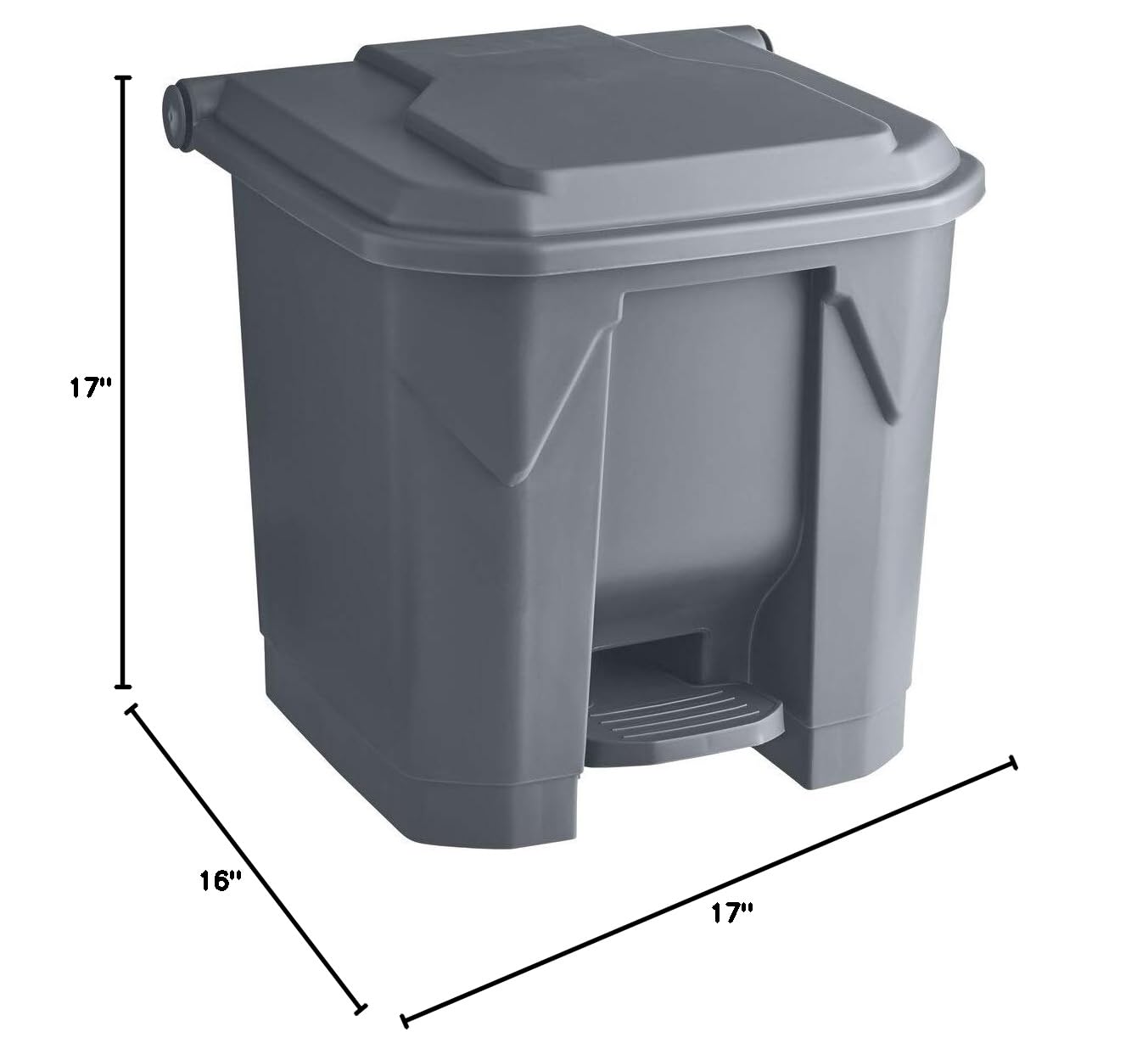 32 Qt Step-On Trash Can with Lid - 8 Gallon Gray Rectangular Kitchen Garbage Bin, Includes Trash Bags - Perfect for Home, Office, Recycling & Waste Disposal