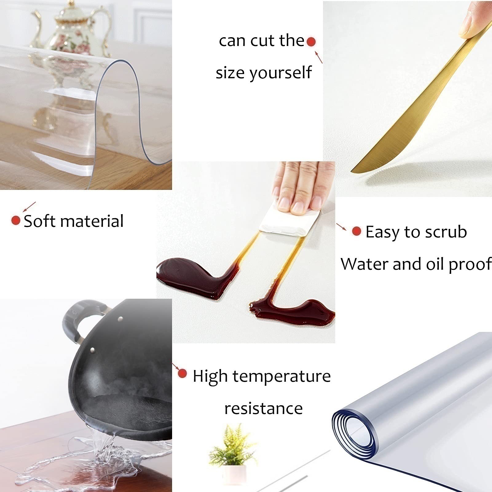 Clear Plastic Tablecloth - 2mm Thick Waterproof & Washable Table Protector Mat for Office, Coffee, Restaurant & Bar - 39x71in (100x180cm) - Perfect for Dining, Parties & Everyday Use