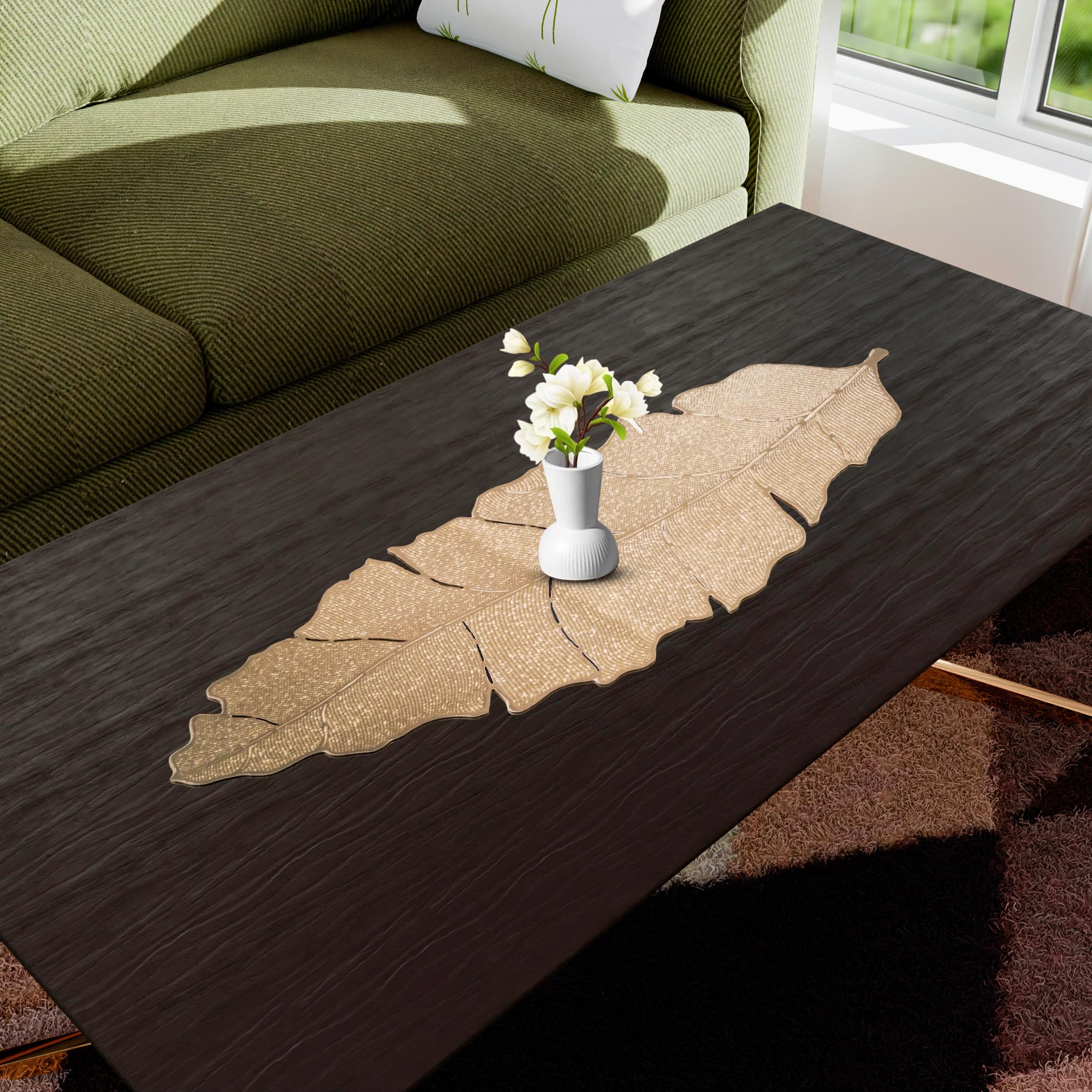 Premium Leather Table Runner by Kuber Industries - Elegant Dining, Coffee & Kitchen Table Decor for Parties, Weddings & Family Dinners - Golden Patta Design | Perfect for Holiday Entertaining & Formal Dining Settings