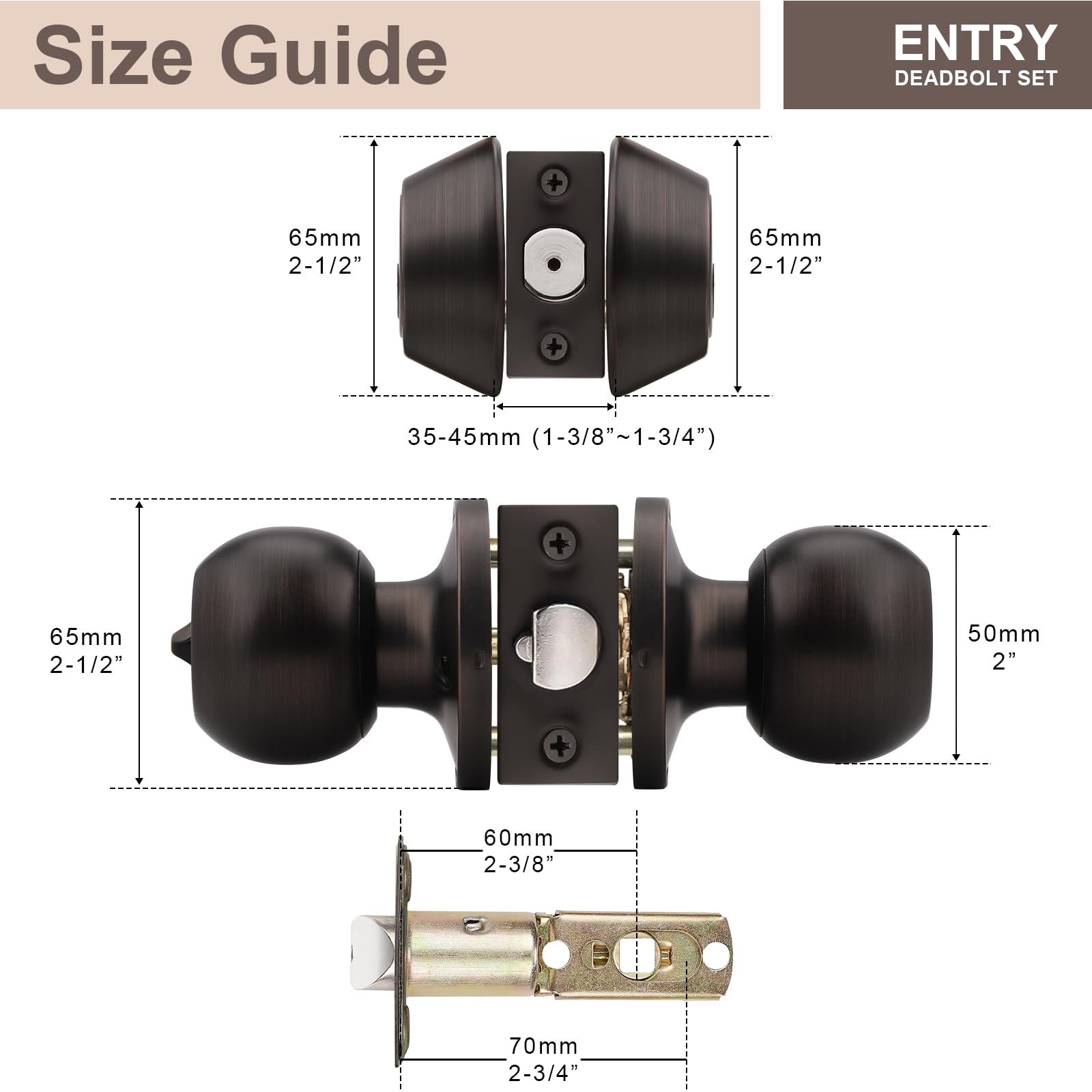 3 Pack Oil Rubbed Bronze Door Lockset - Keyed Alike Deadbolt & Knob Set for Home Security