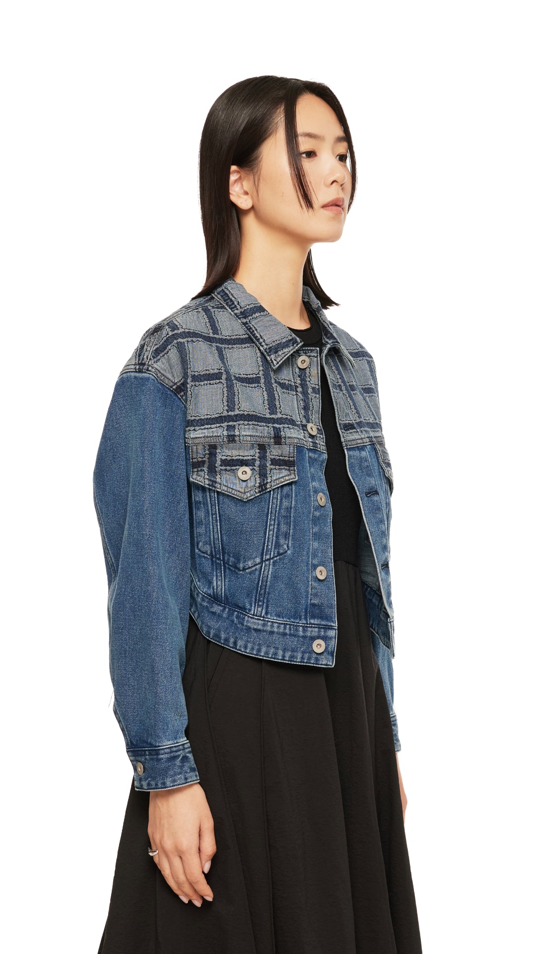 Stylish Patched Crop Denim Jacket for Women - Vintage Distressed Denim Jacket with Unique Embroidery - Perfect for Casual Outfits, Streetwear & Spring Layering