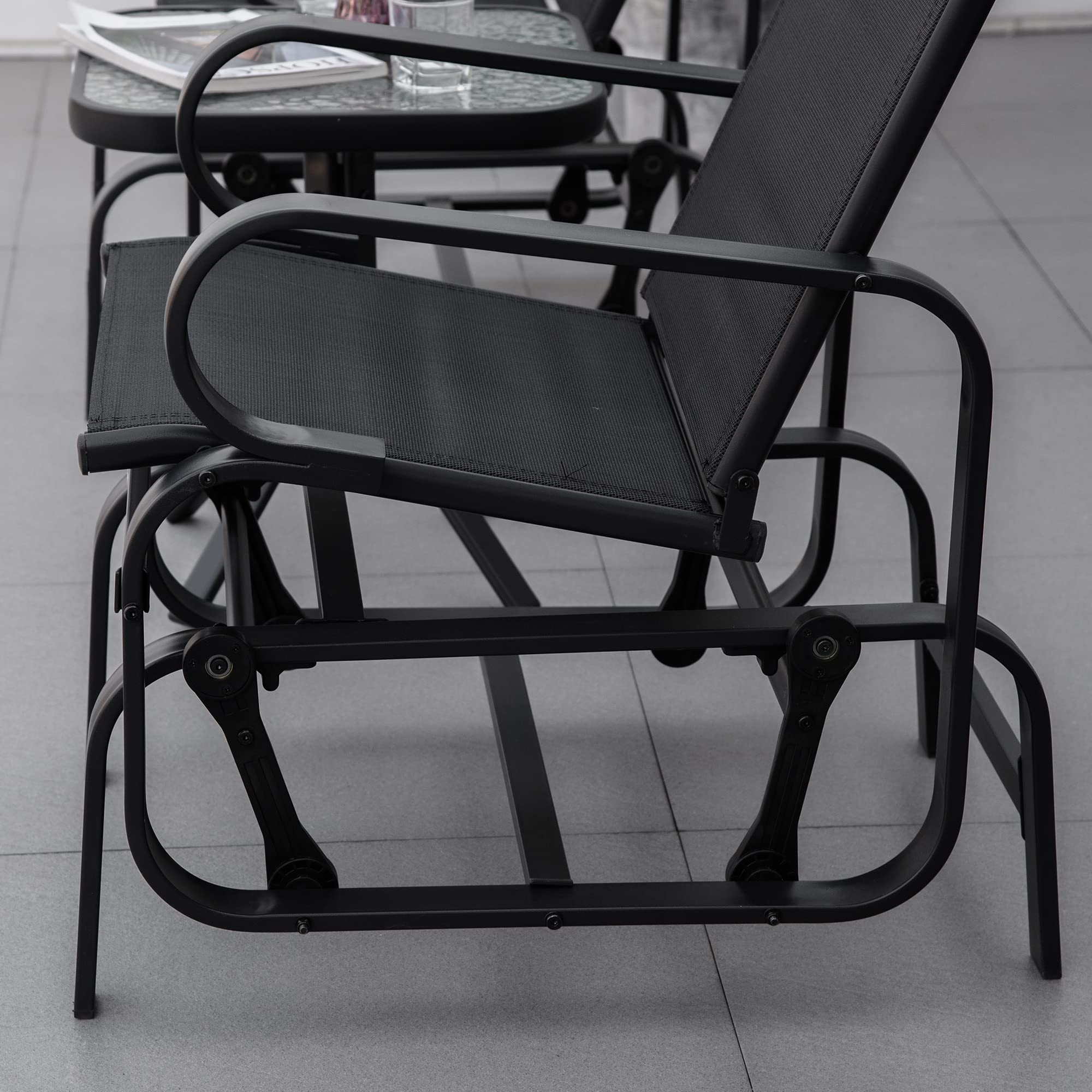 Outsunny Outdoor Glider Chair - Patio Rocking Chair with Smooth Swing Motion, Lightweight Durable Design for Backyard, Garden & Deck - Perfect for Relaxing, Reading & Enjoying Nature (Black)