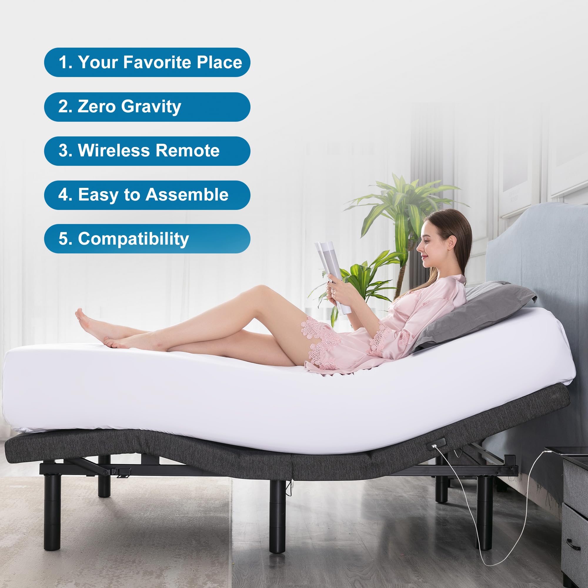 S*MAX Full Size Adjustable Bed Frame with Dual Motors, USB Ports & Wireless Remote - Zero Gravity, Anti-Snoring, Head/Foot Incline - Perfect for Home, Office & Guest Room Comfort