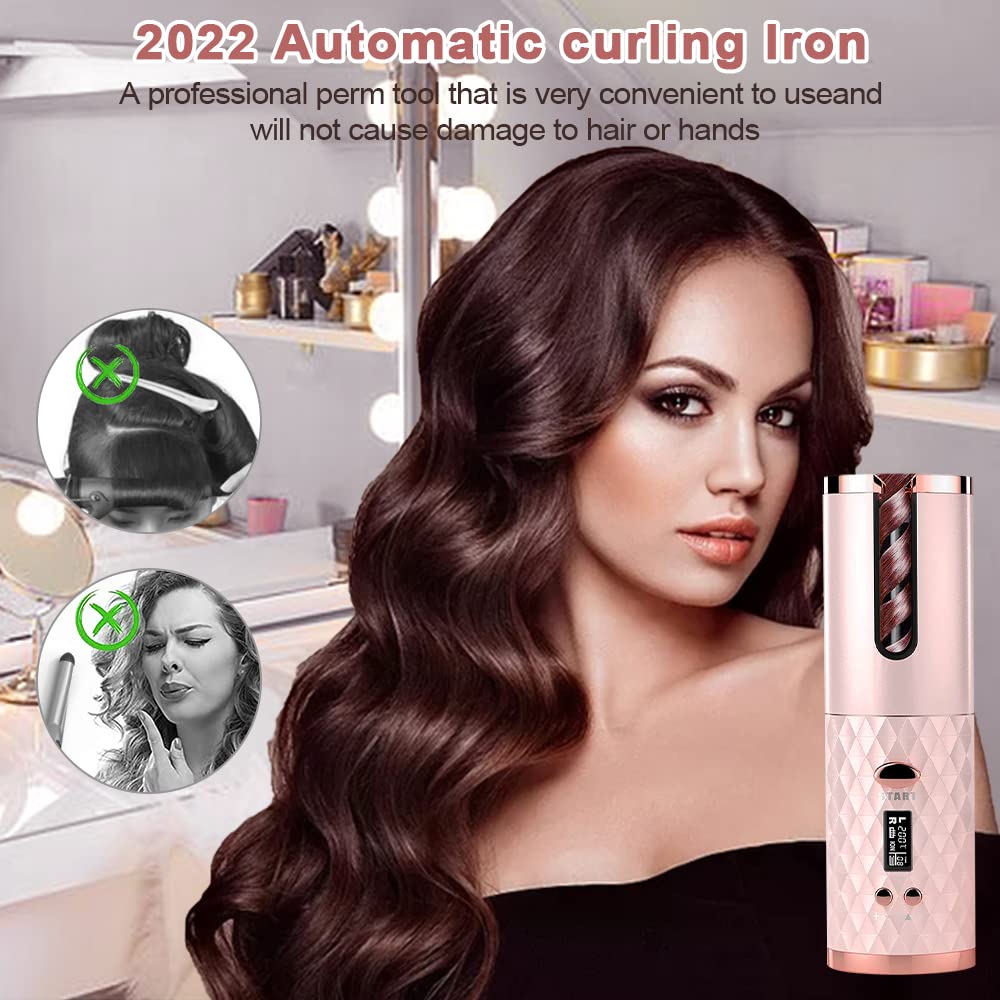 Automatic Curling Iron - Cordless Auto Hair Curler with 6 Temperature Settings & Timers, USB Rechargeable Ceramic Barrel Curling Wand for Fast Heating, Perfect for Travel, Home & Salon Styling (Great for Beach Waves, Party Hairstyles & Everyday Looks)