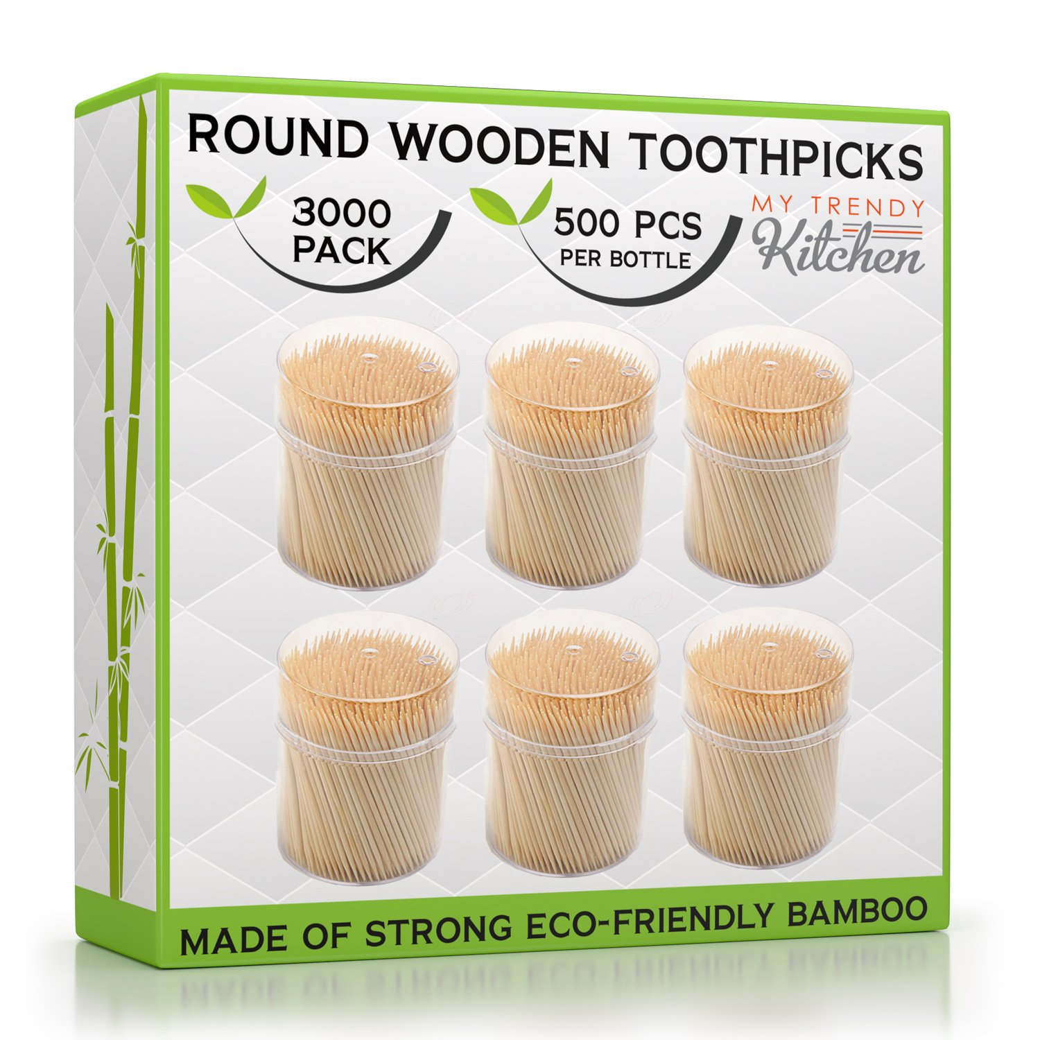 Bamboo Wooden Toothpicks 3000 Count - Round Strong Splinter-Free Toothpicks for Teeth Cleaning, Appetizers, and Party Snacks - Perfect for Home, Restaurants, and Catering Events