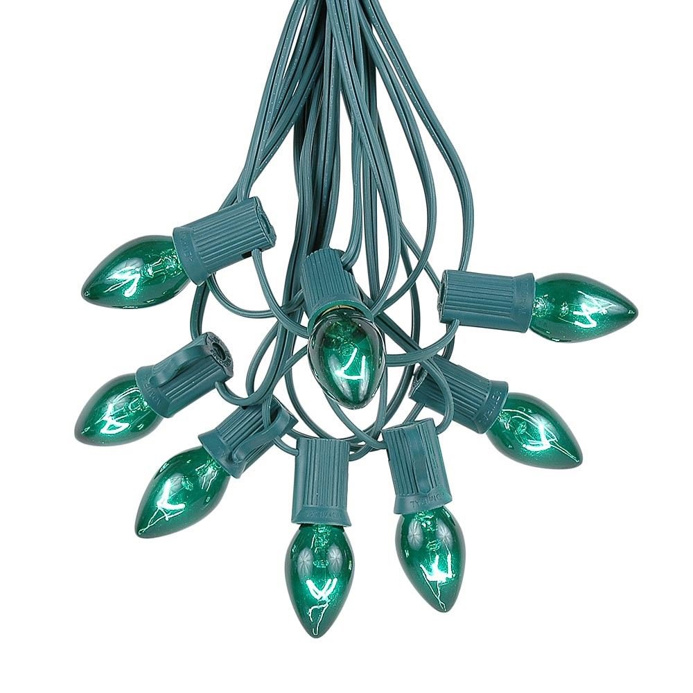 Green C7 Christmas Lights Set - 25ft Indoor/Outdoor Waterproof String Lights with Green Wire for Holiday Decorations - Perfect for Christmas Trees, Patio, Garden & Home Decoration