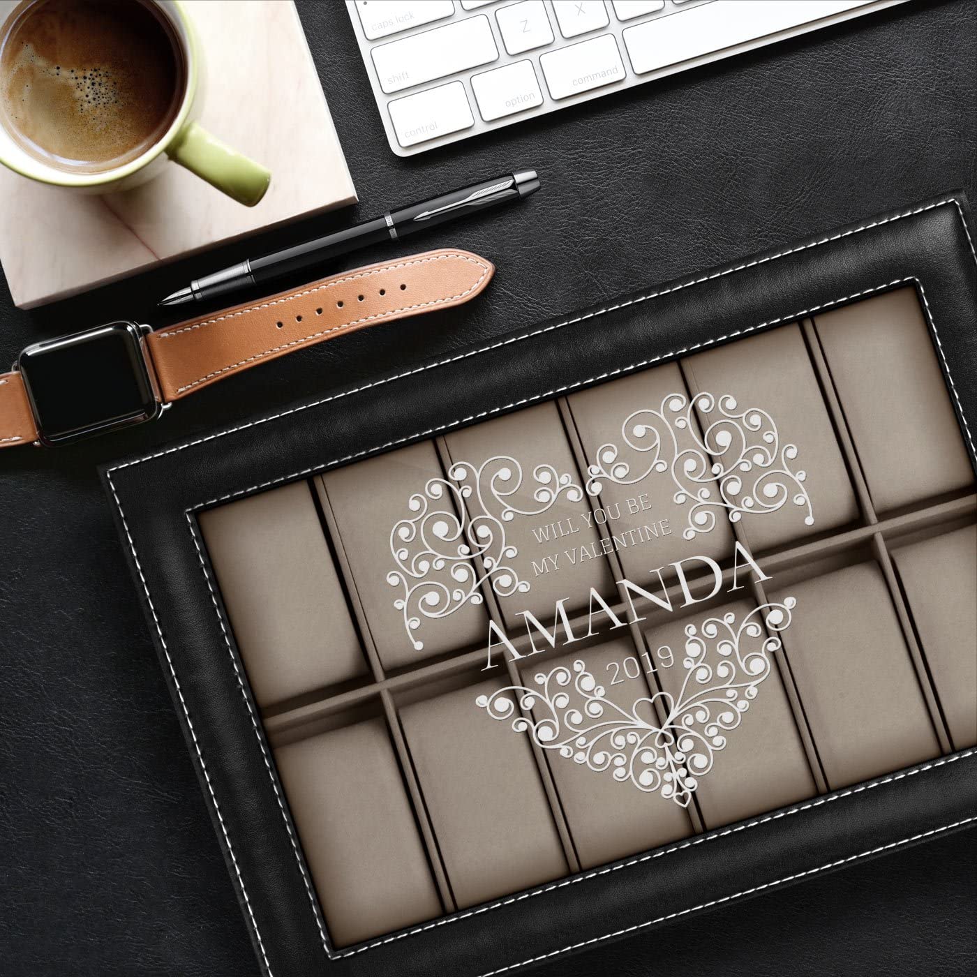 Maverton Watch Organizer - Personalized Jewelry Storage Box Holds 12 Watches - Elegant Watch Case for Women - Custom Engraved Birthday Gift for Her - Perfect for Travel, Home Display & Luxury Watch Collection