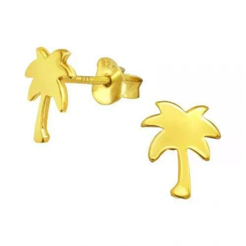 14K Gold Palm Tree Stud Earrings for Women - Tropical Beach Vacation Jewelry Gift - Perfect for Summer, Travel & Boho Style Outfits