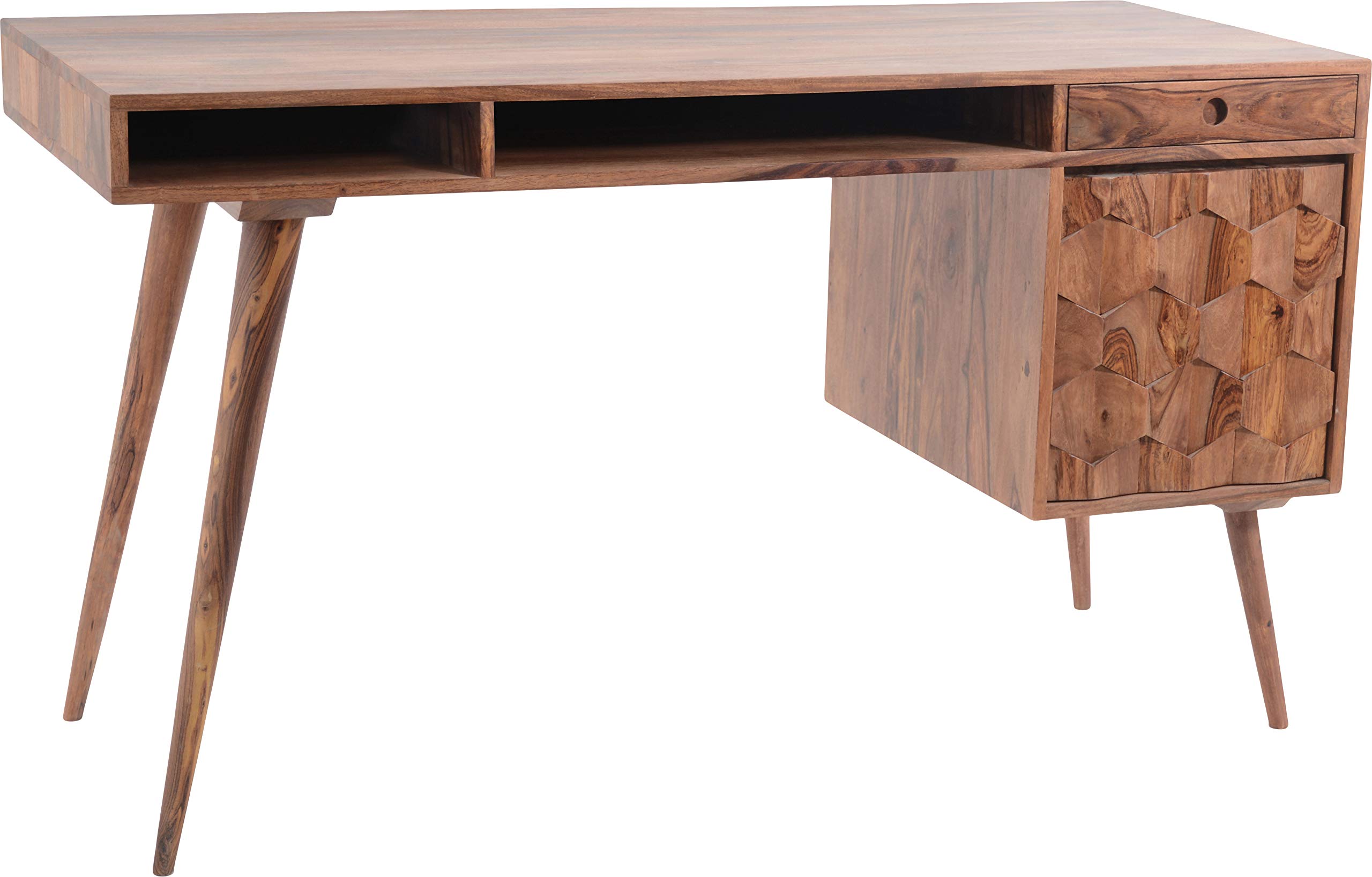 Moe's Home Collection Sheesham Wood O2 Desk - Natural Finish Modern Writing Desk for Home Office, Study & Workspace